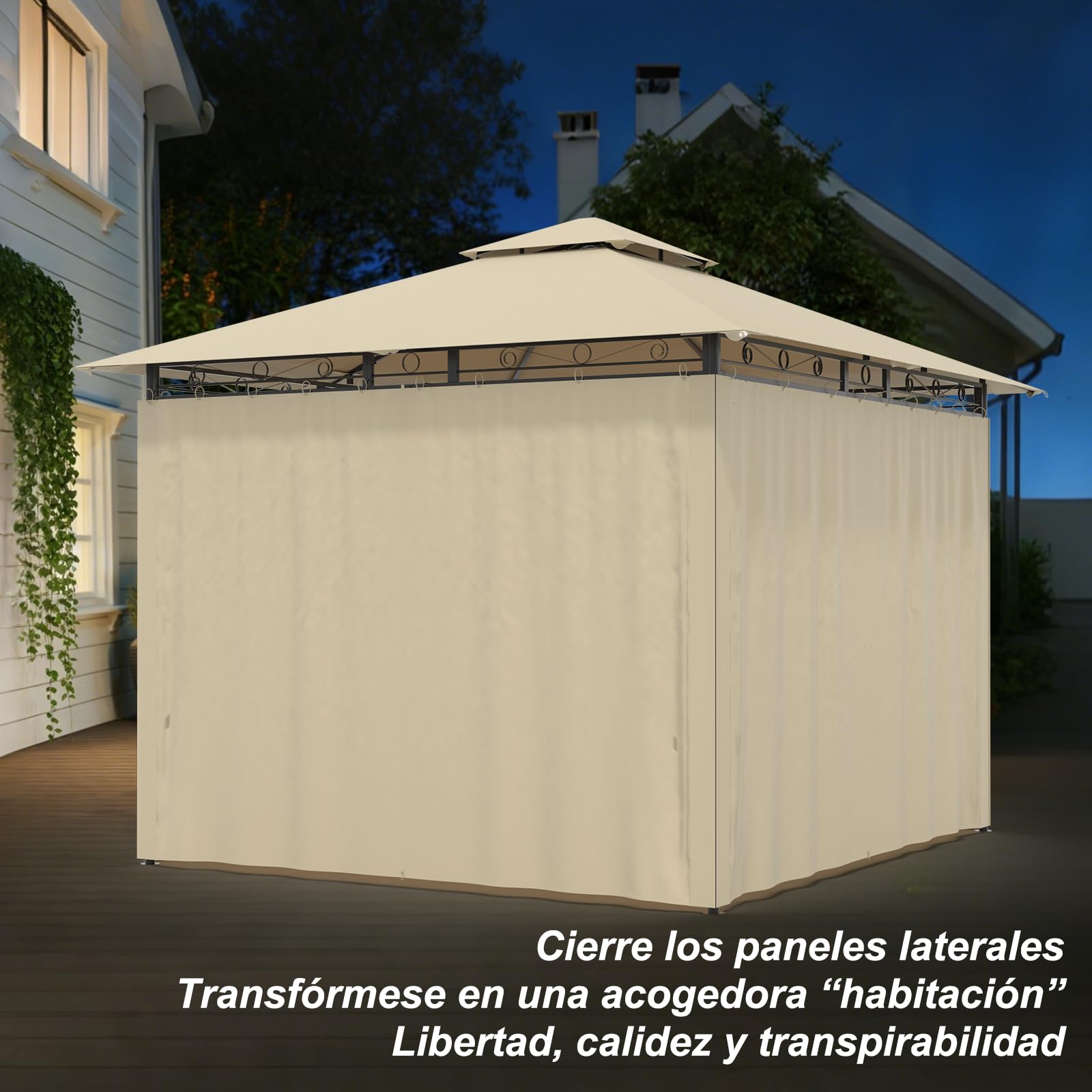 Devoko Gazebo da Giardino 3x3,Telo Gazebos 3x4 Impermeabile,Gazebo Esterno Resistente,Telaio in Metallo, Gazebos,Beige