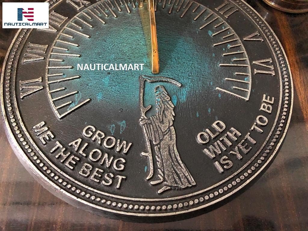 Brass Sundial Grow Old Along with Me (Green Sundial)