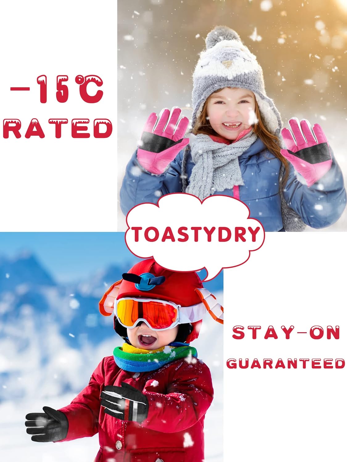 3 Pairs Kids Ski Snow Gloves Winter Waterproof Warm Mitten for Boy Girl Children : Clothing, Shoes & Jewelry
