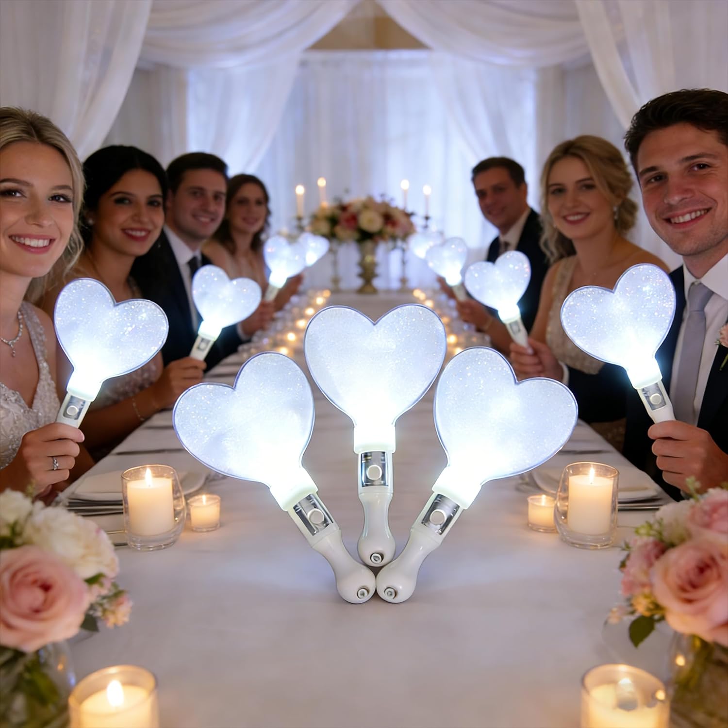 LED Heart Shaped Light Sticks, 1Pcs White Glow Heart Wands for Wedding Reception, Bridal Shower, Bachelorette Party, Romantic Wedding Decorations for Ceremony, Reception, Party Favors for Guests