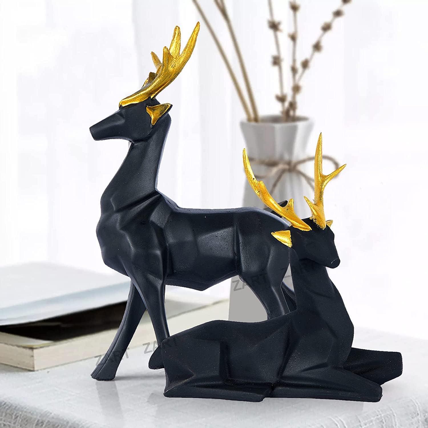 zart Resin Black Deer/Hiran Showpiece For Home & Office Decor Set of 2 Deer Different Size