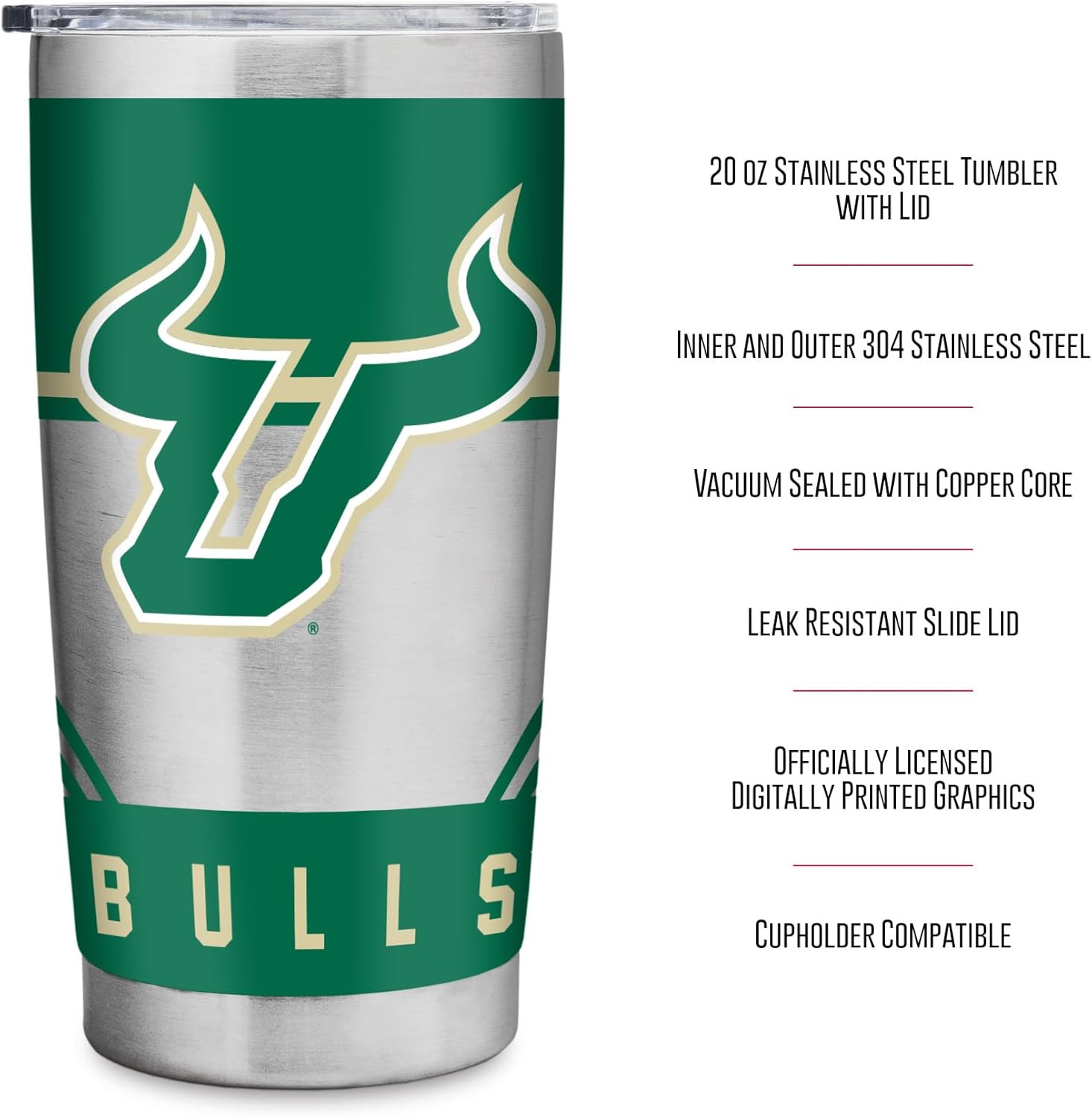 Rico Industries NCAA South Florida Bulls - USF 20oz Stainless Steel Tumbler with Lid - Great For Coffee, Tea, Water or Cocktails - Image 8