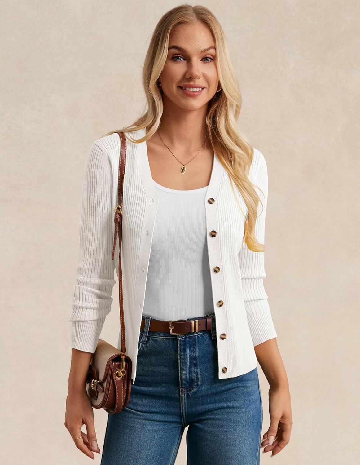 GRACE KARIN Women's Long Sleeve V Neck Button Up Cardigan Sweaters Trendy Ribbed Knit Open Front Casual Jacket - Image 6