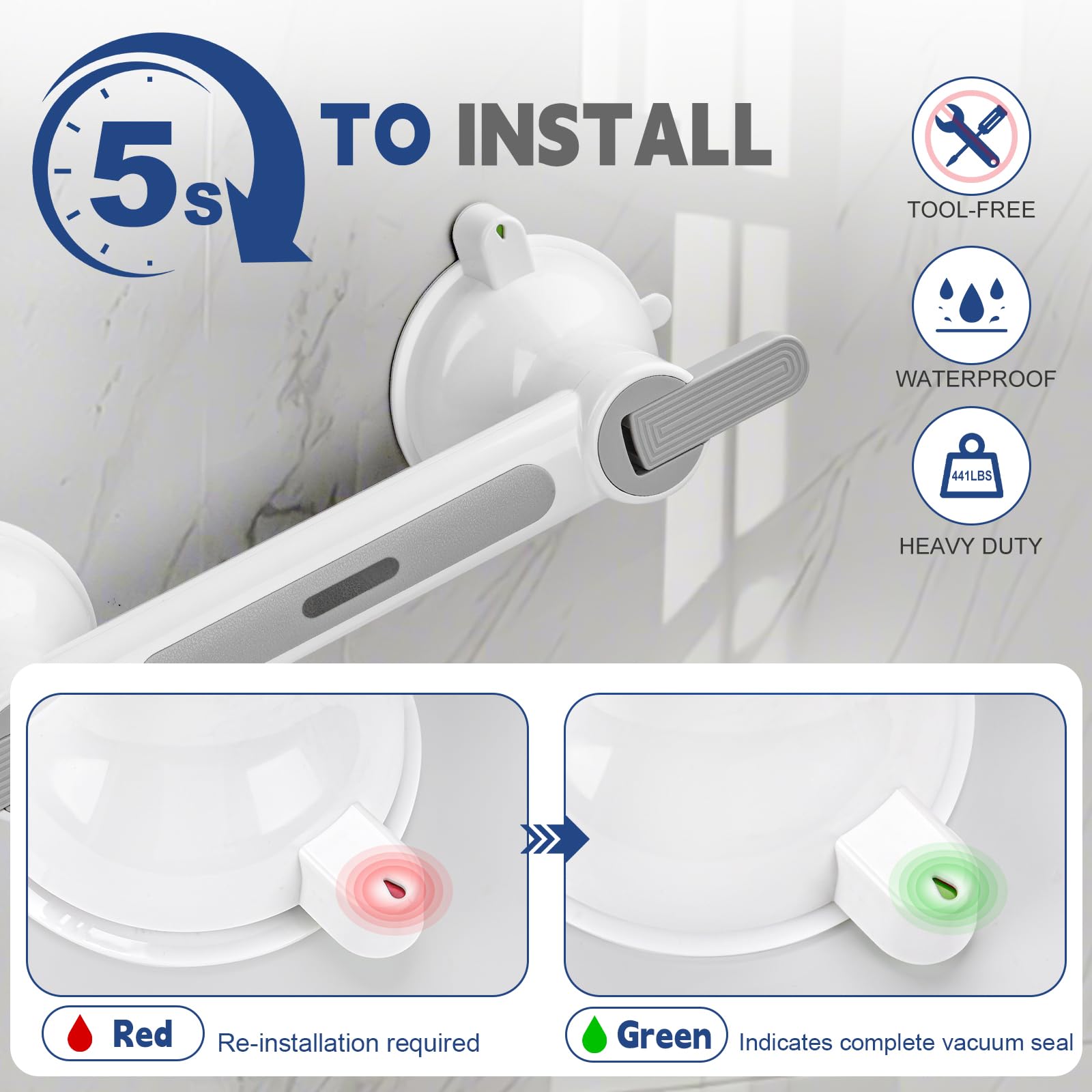 Maniglia Ventosa Doccia Anziani, Portata Massima 200KG, Maniglione Bagno Disabili, Senza Necessità Di Forare, Tappeto Antiscivolo Incluso - Per Doccia, Vasca e Scale WC
