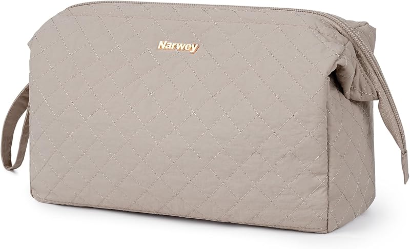 Necessaire Narwey acolchoada para maquiagem e viagem em nylon, Khaki
