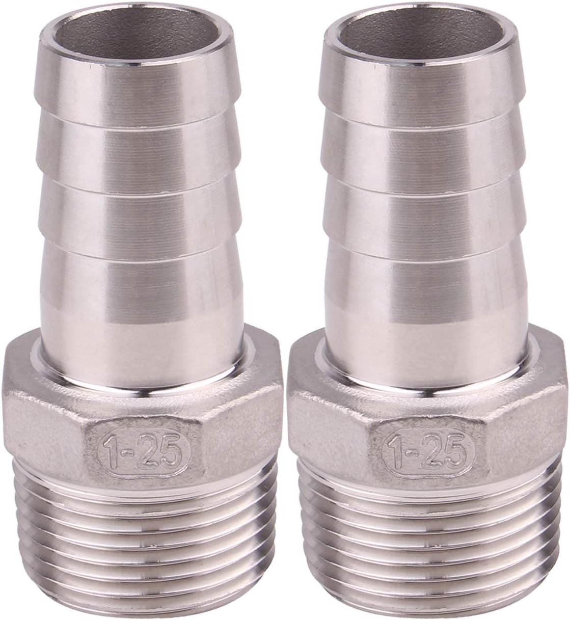 DERNORD Stainless Steel 1" Hose Barb x 1" NPT Male - Home Brew Pipe Fitting Pack of 2
