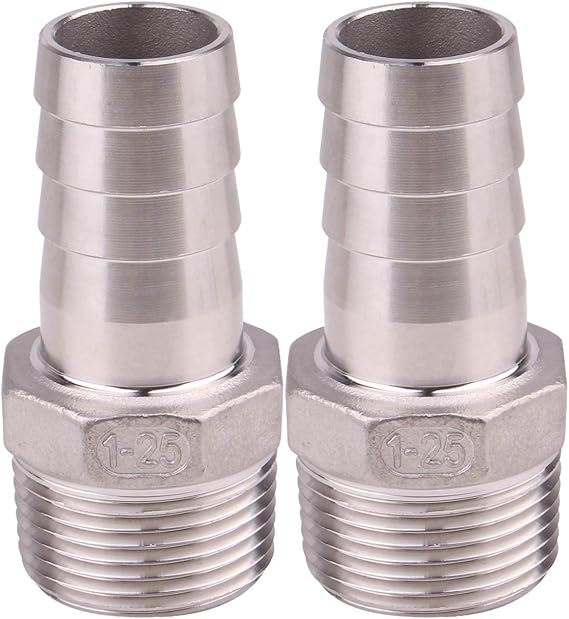 DERNORD Stainless Steel 1 Hose Barb x 1 NPT Male - Home Brew Pipe Fitting Pack of 2