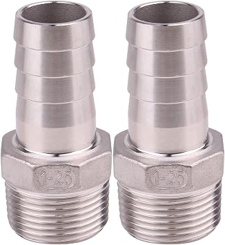 DERNORD Stainless Steel 1 Hose Barb x 1 NPT Male - Home Brew Pipe Fitting Pack of 2