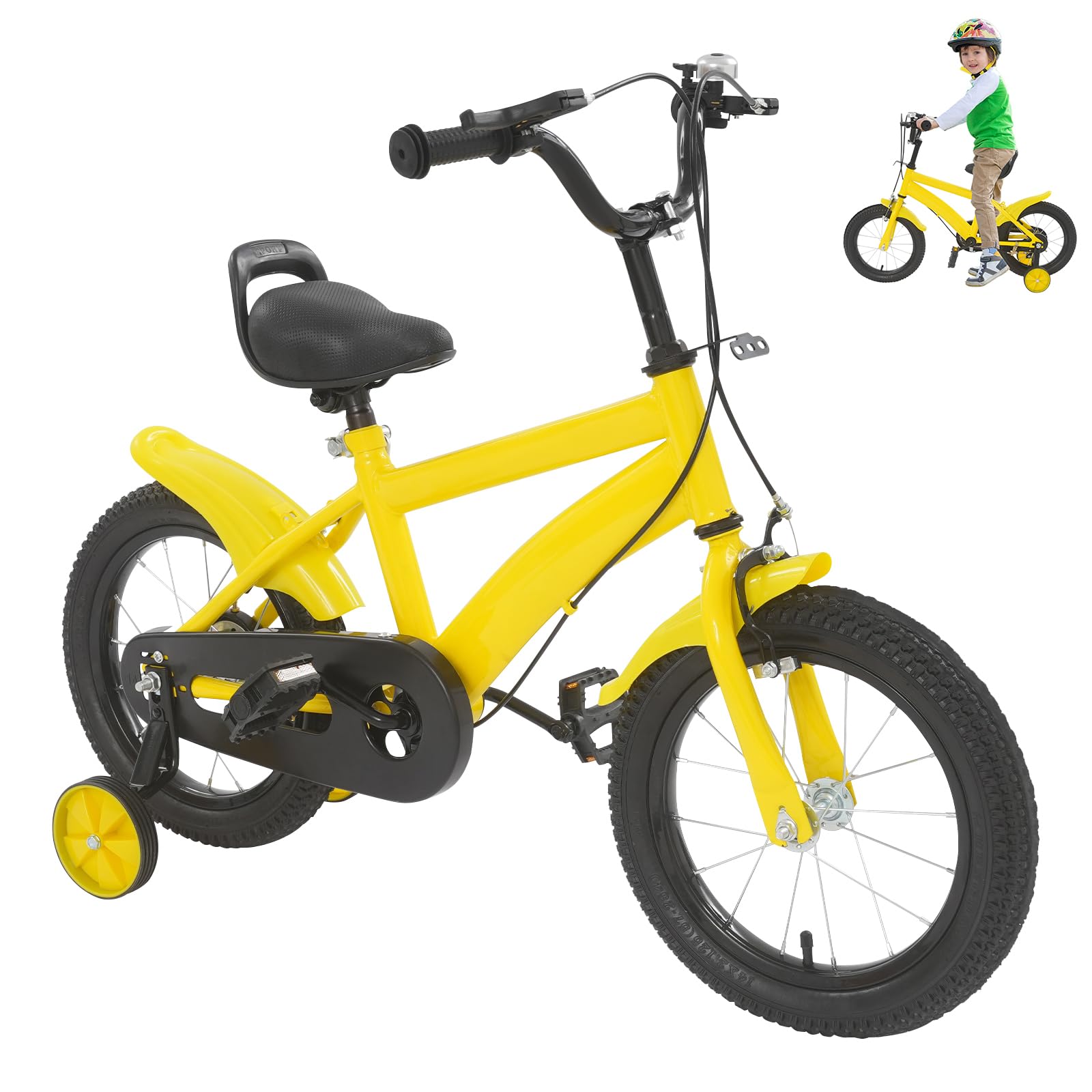 14 Zoll Kinderfahrrad mit Stützrädern und Schutzbleche, Höhenverstellbar 43-49cm, für Kinder 3-7 Jahre Jungen & Mädchen, Ideal für Anfänger zum Fahrradtraining