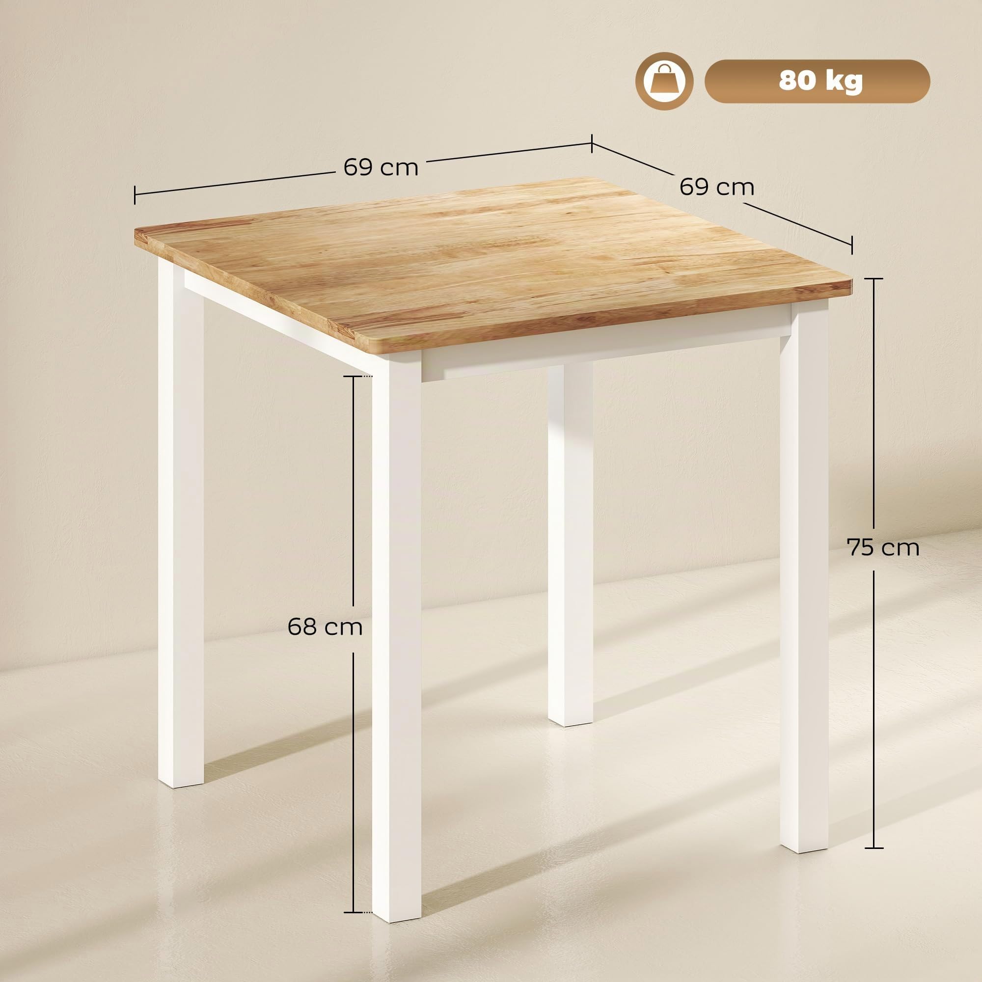 HOMCOM Esstisch 69x69 cm Küchentisch Esszimmertisch 2-4 Personen Eiche