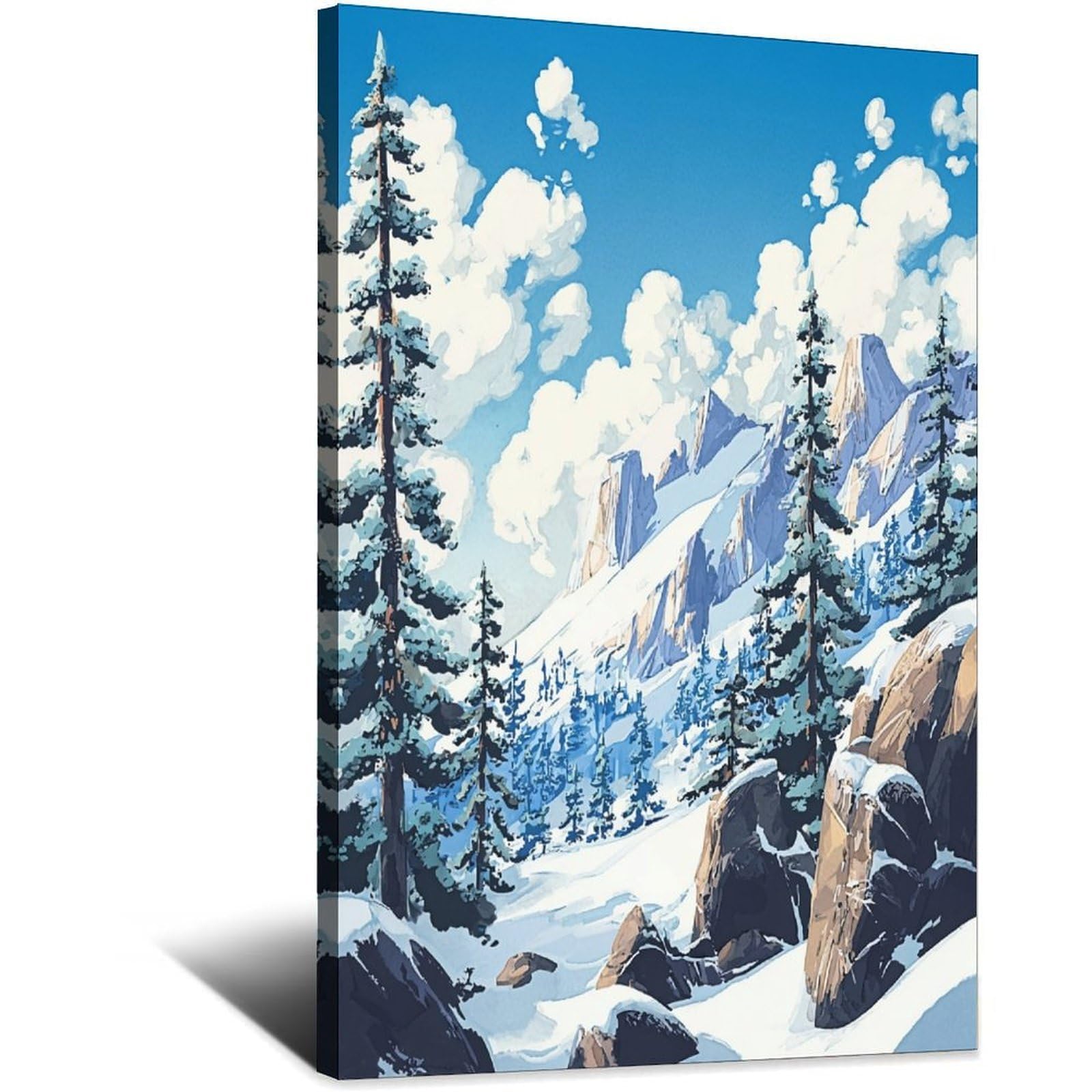 iPuzou Chamonix Ski Poster 24x36inch(60x90cm) Vintage Watercolor Canvas Art