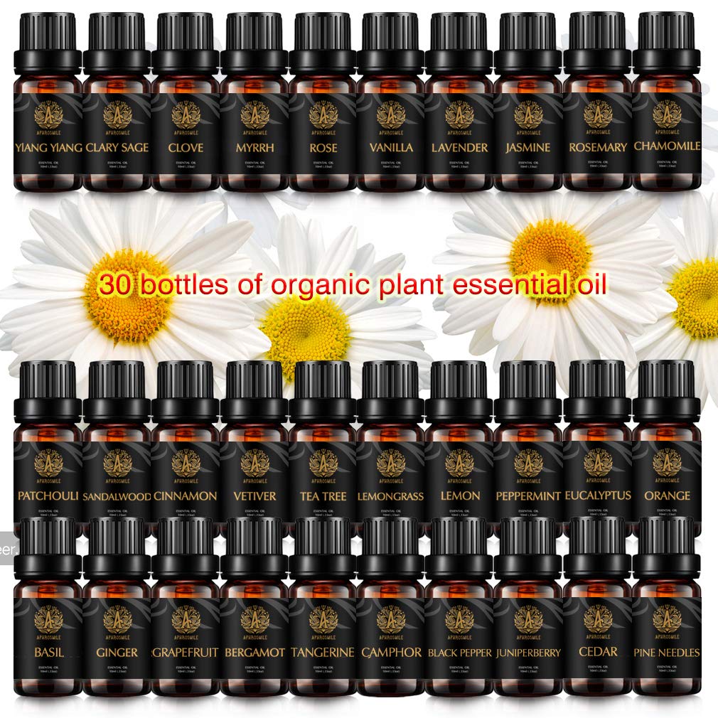 30x10ml Aromatherapie Clary Salbei ätherisches Öl Set für Diffusor, 100% reines Lavendel ätherisches Öl Kit für Luftbefeuchter - Rosmarin, Jasmin,Vanille,Rose,Myrrhe,Nelken,Zeder...Ätherisches Öl Set