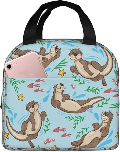 Miniatura 2 de VOOHDDY Bolsa de almuerzo aislada con diseño de nutria de pescado, para hombres y mujeres, reutilizable, impermeable, portátil, enfriadora, térmica,