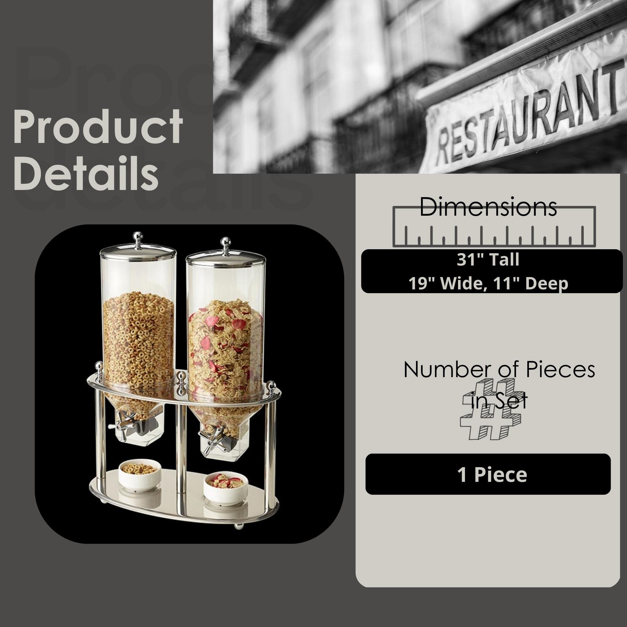 Steelite International Cereal Dispenser, Double Canister, Stainless Steel, 3 Gal