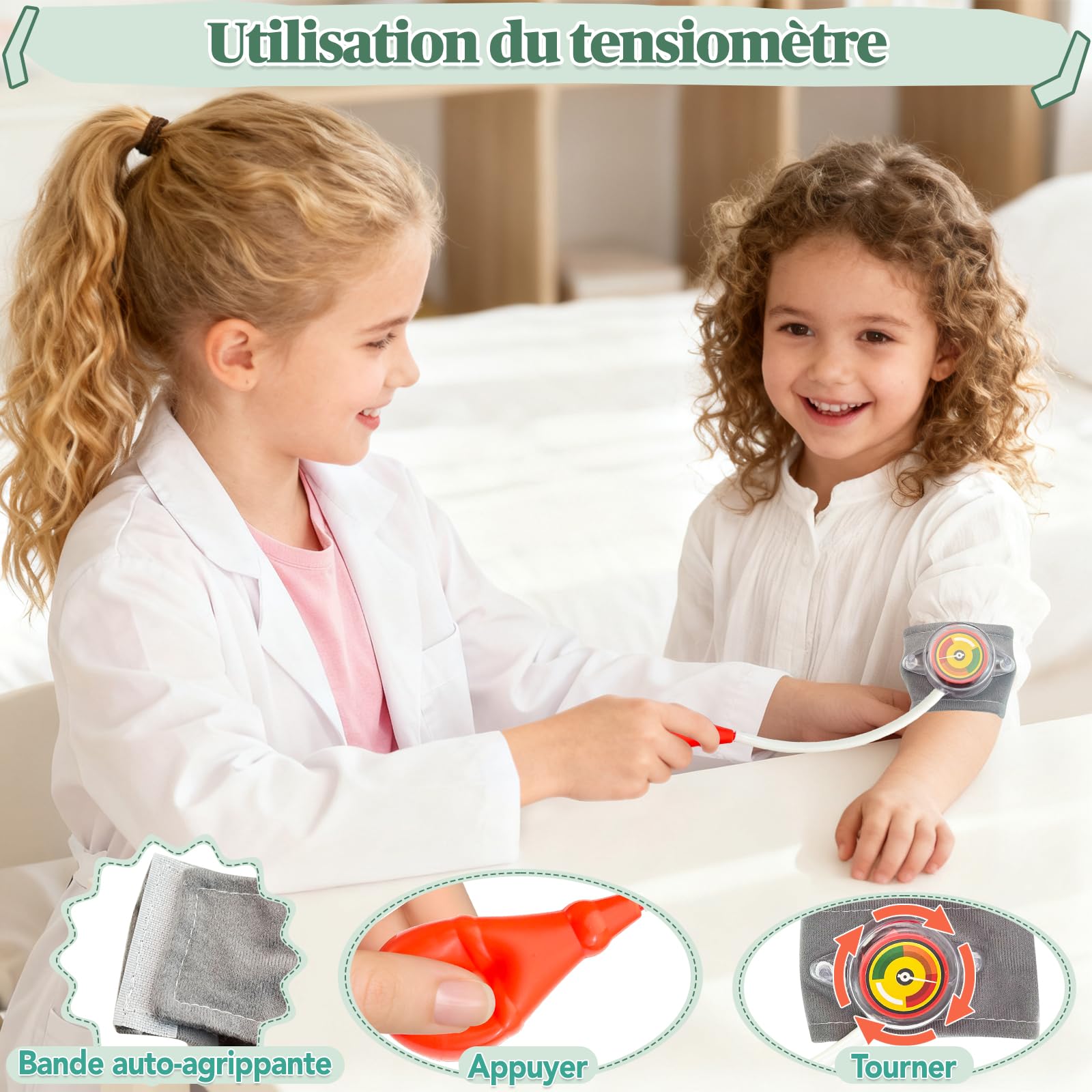 VBACALA Malette Docteur Enfant,Set de 17 Pièces avec Stéthoscope,Seringue,Thermomètre, Sacoche de Médecin,Jouets pour Jeux de Rôle chez Le Dentiste,Jouet d'Imitation et Cadeau pour Enfants dès 3 Ans