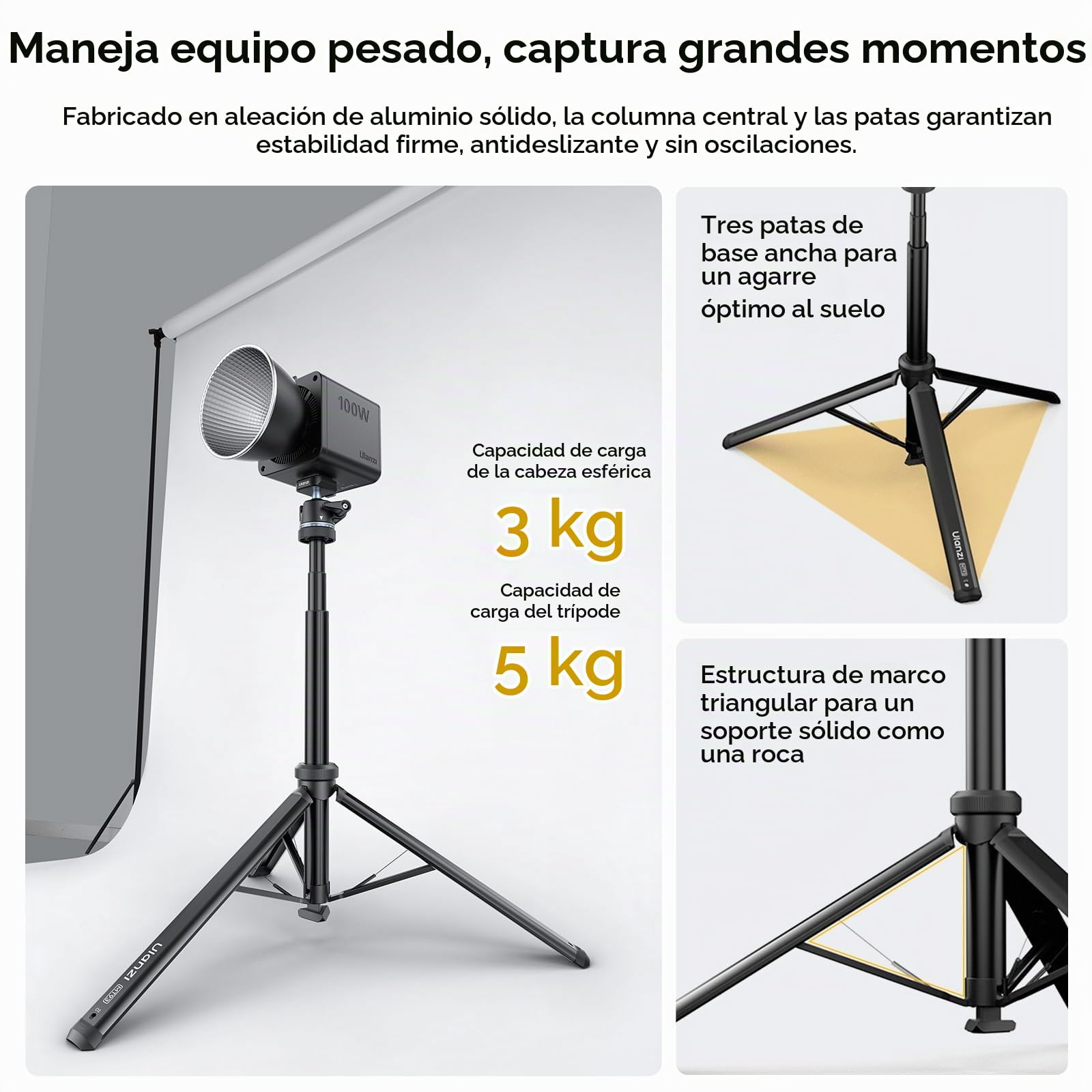 ULANZI MT93 Trípode para Cámara de 1/4'' con Apertura Automática, Trípode 160 cm de Aluminio, Sistema de Cambio Rápido Uka, Rótula 360° y Carga 5 kg, para Cámaras, Luces, Streaming y Exteriores
