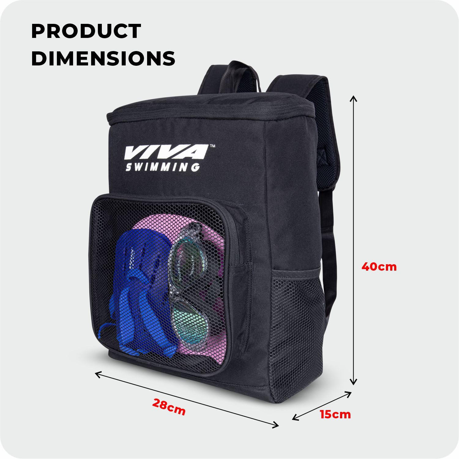 Viva Swimming Marine Kit Bag for Men/Women/Kids Accessories Goggle Cap Kickboard Water Proof with Compartments Big Mesh Water Proof Backpack for Swimming, Gym, Workout Gear & Travel Backpack(Black) 1