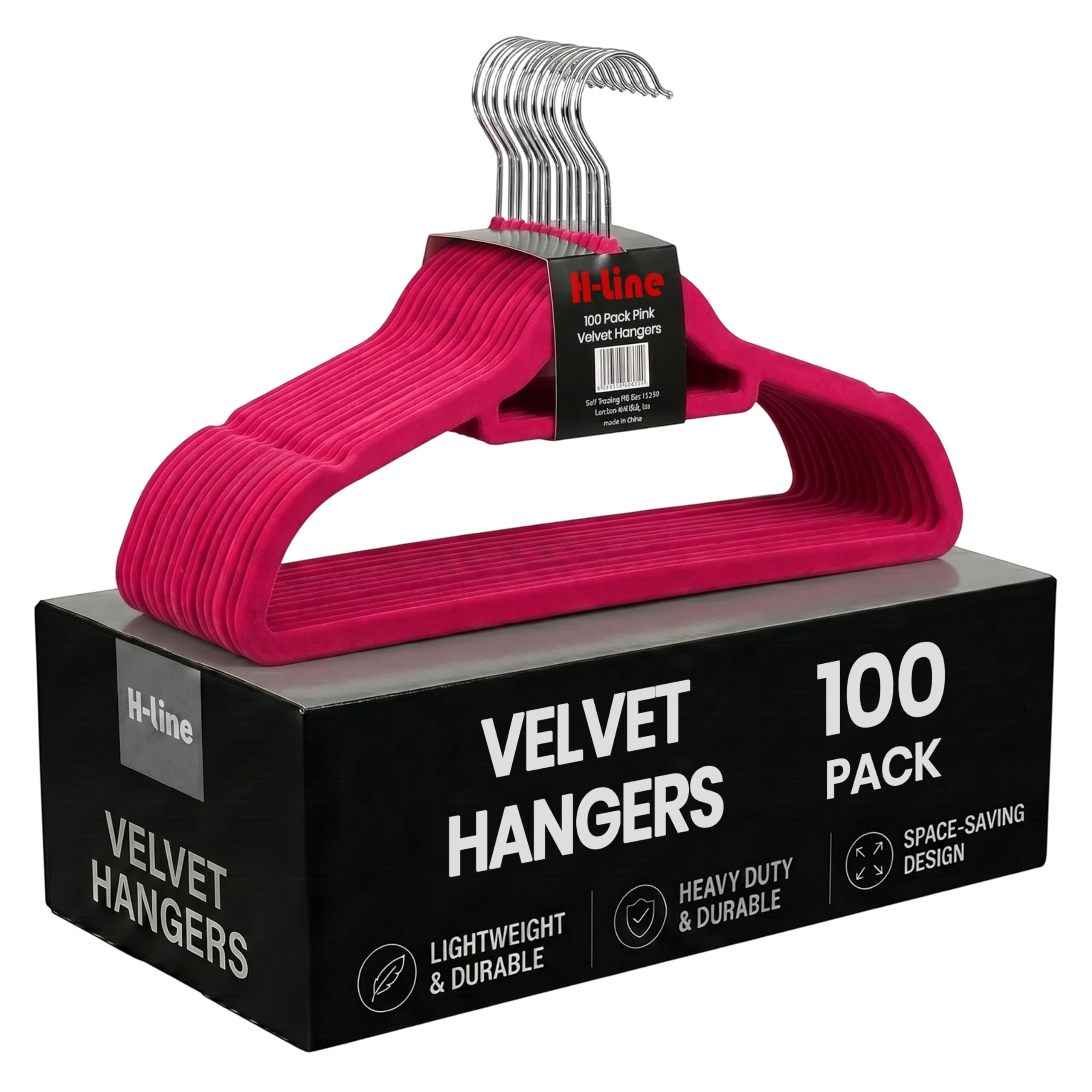 H-line 100 x Non Slip Flocked Velvet Coat Clothes Hangers Trouser Hanging Space Saving (Pink) โ image 1