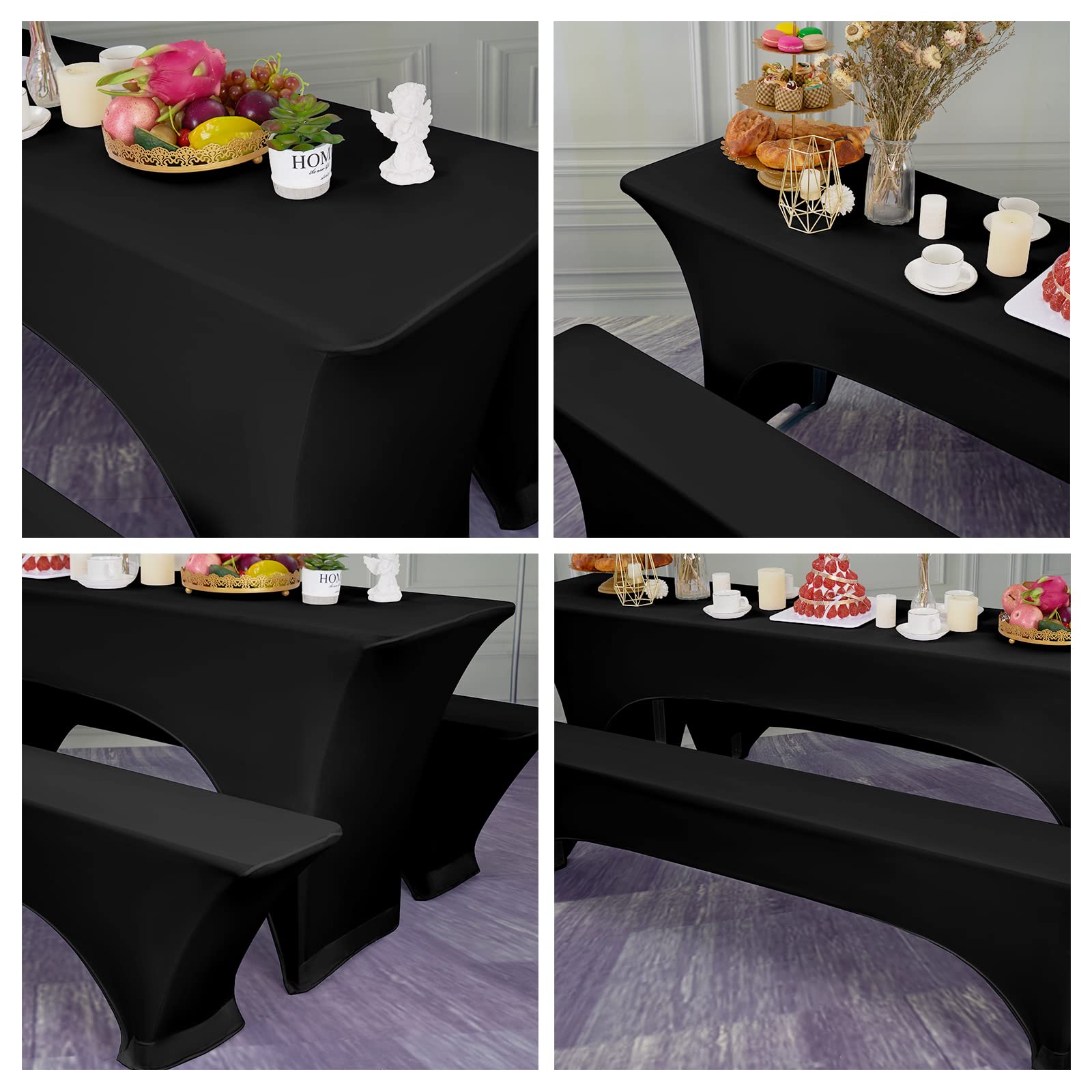YMHPRIDE 1 set di coperture e tovaglie per panche da birra nere, larghezza tavolo 70 cm, set di tende da birra 220x70x70 cm per mobili da giardino per banchetti da giardino. (3 confezioni)