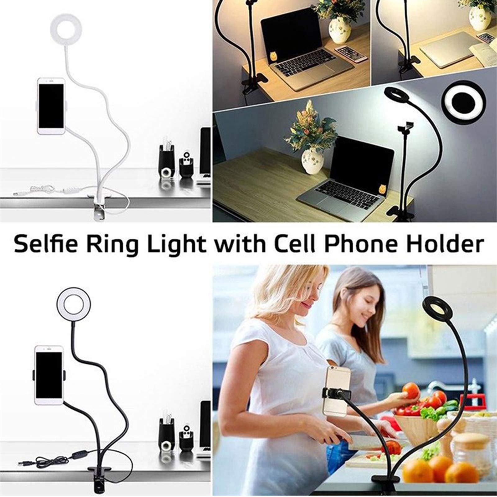 Luce ad Anello LED Ring Light, Lampada Anulare Regolabile 21" Clip per Telefono Flessibile a Collo di Cigno, 3 modalità Colore per Youtube,Trucco, TIK Tok, Fotografia