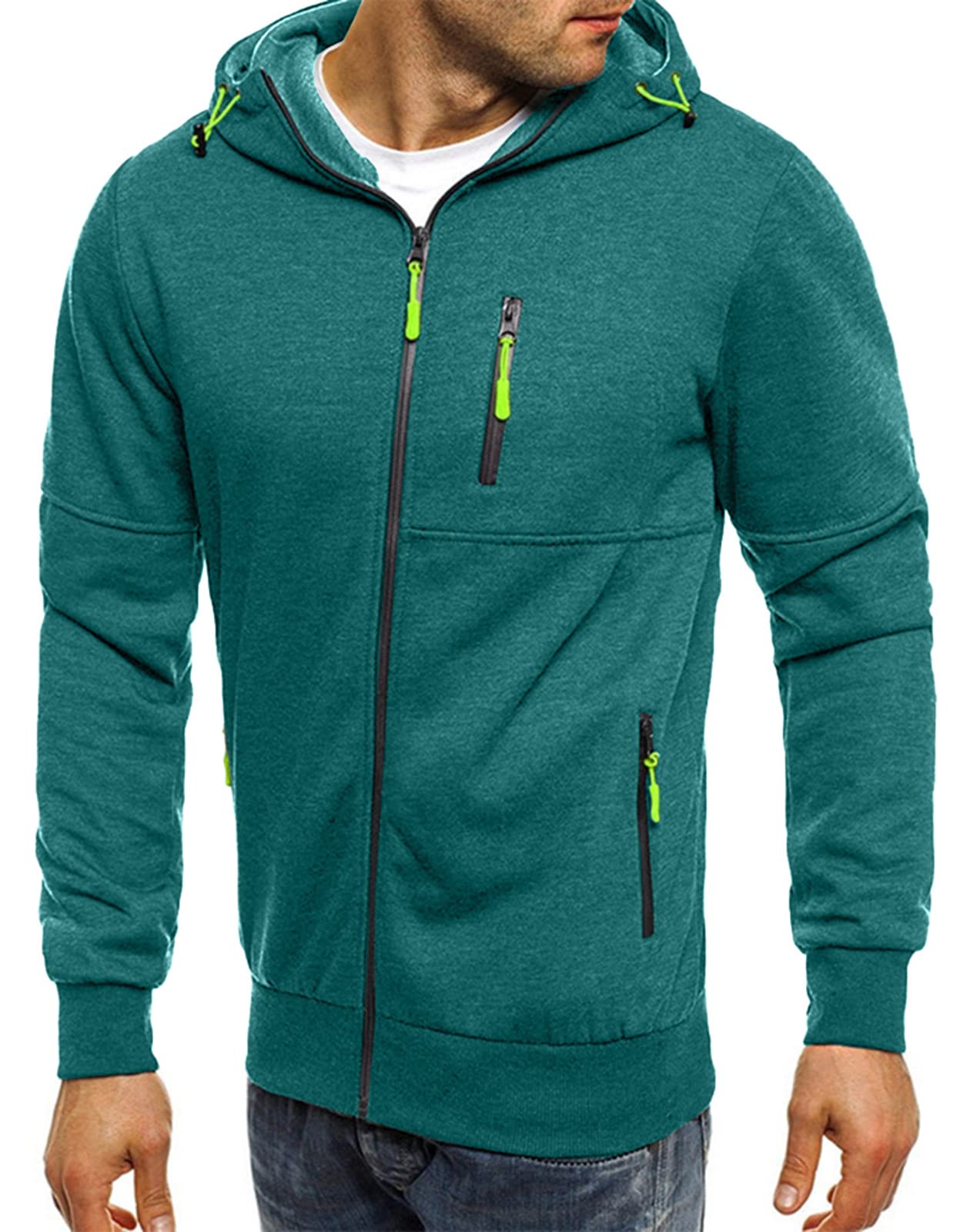 VANVENE Felpa da uomo con cappuccio e zip in pile (16 colori)