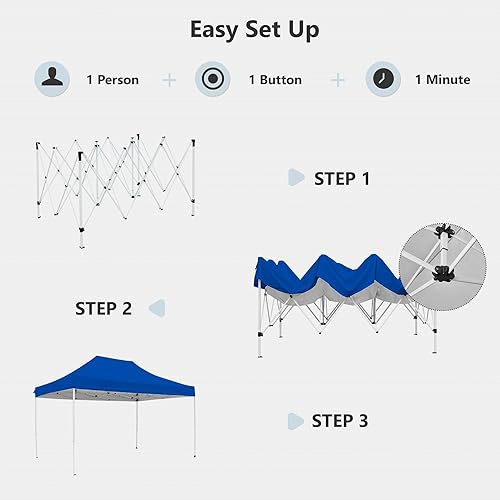Miniatura 2 de Gazebo desplegable - Tienda de campaña portátil instantánea de 10 x 15 pies, refugio impermeable fácil de instalar con bolsa con ruedas, 4 bolsas de