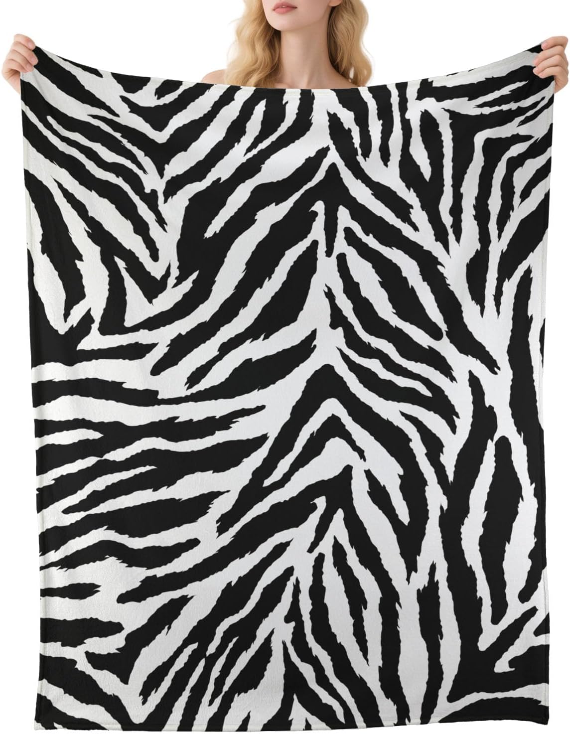 Fleece Throw Blanket Zebra Print Black White Flannel Blanket Lightweight Soft Plush Western Room Decor Throws for Couch Sofa Bed Chair Comfy Warm Rustic Holiday Blankets 60"X80"