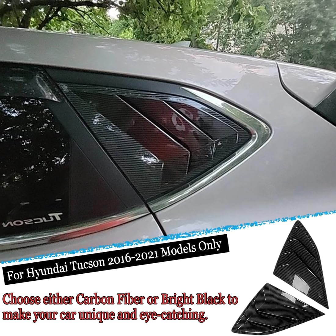 2Pcs Rear Side Window Louvers Air Vent Scoop Shades Cover Blinds Trim for Hyundai Tucson 2016 2017 20218 2019 2020 2021 - ABS Carbon Fiber Sport Interior Accessories（NOT FIT SEL Models）