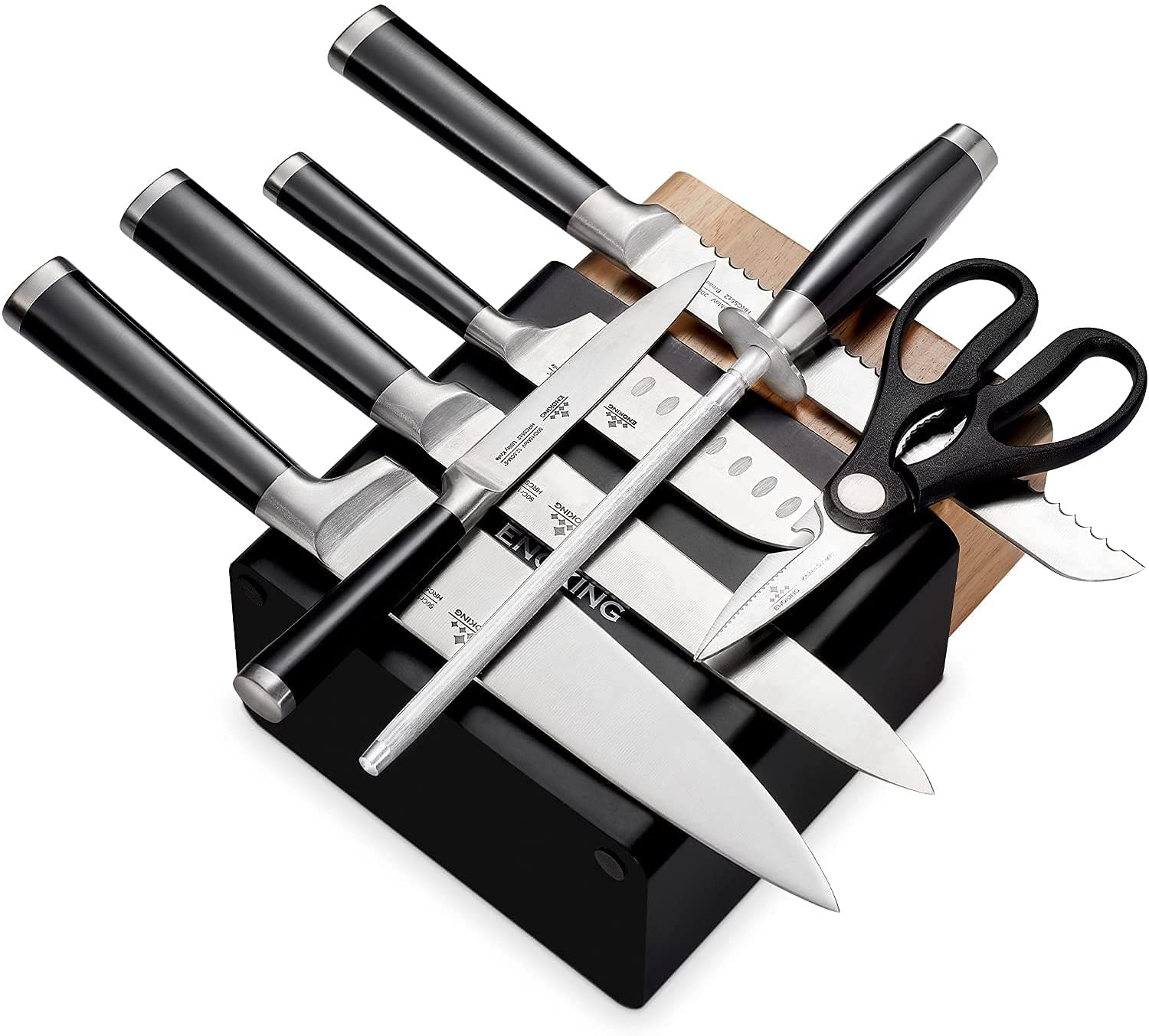 8Pieces Kitchen Knife Block Set, ENOKING Stainless Steel Knives Set