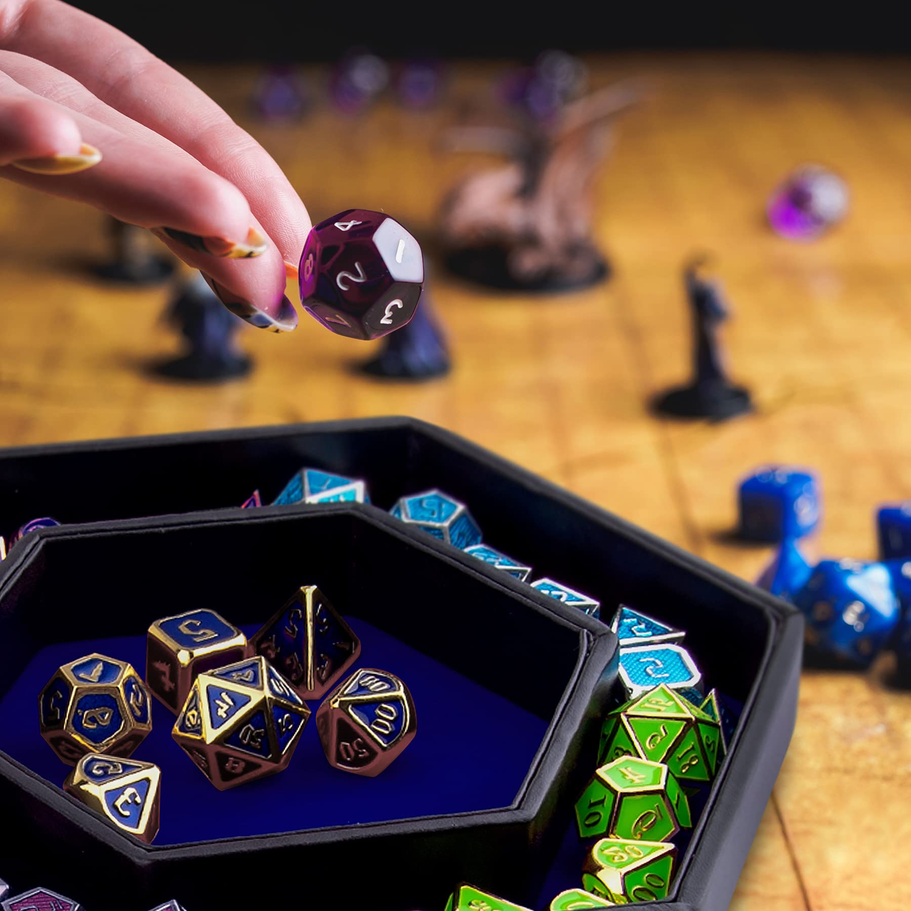 SIQUK Tavola Dadi PU e Velluto Vassoio per Dadi per DND RGP Giochi da Tavolo, Blu