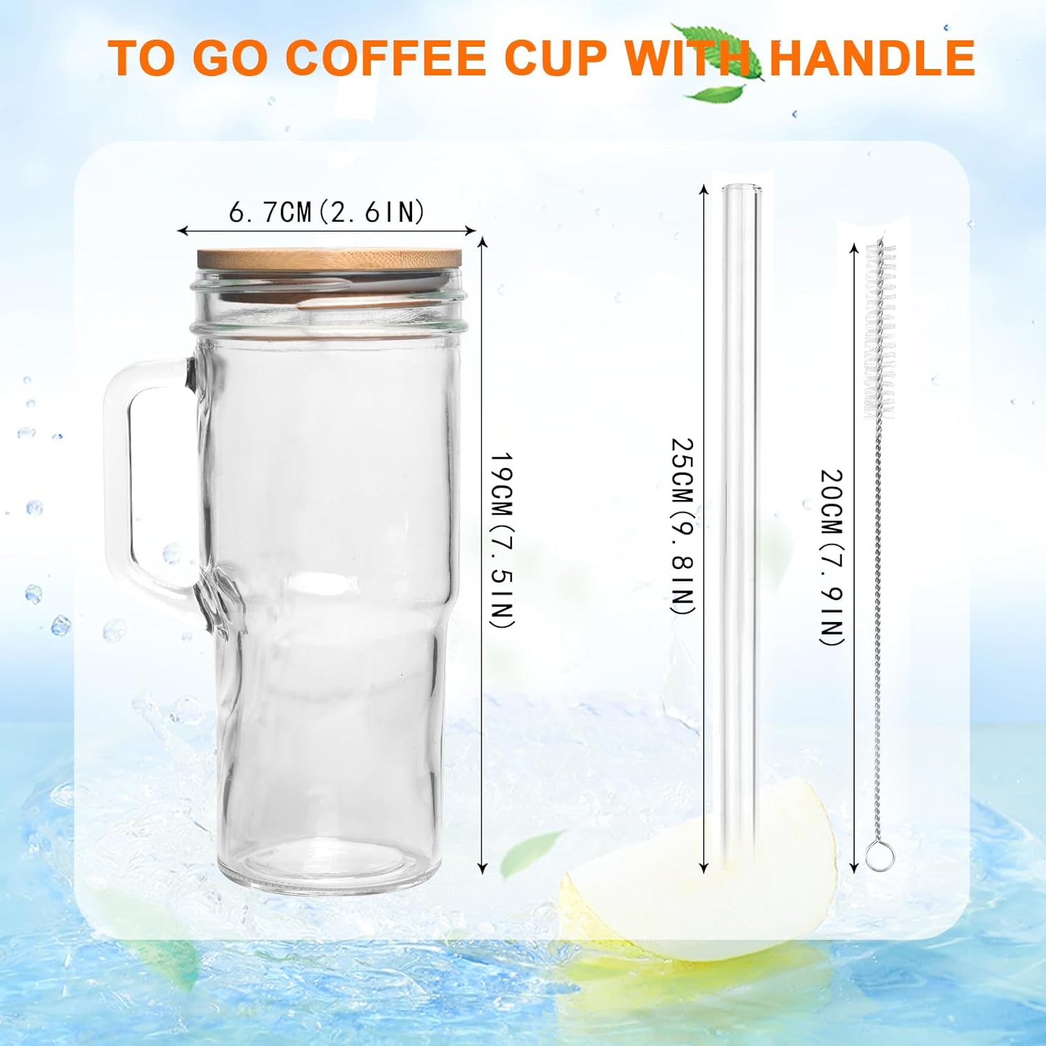 Glass Cups with Lids and Straws 2 Packs - 24oz Glass Tumbler with Handle, Mason Jar with Lid and Straw -Wide Mouth Reusable Drinking Glasses for Iced Coffee Smoothie Matcha Cocktail Whiskey Milk - Image 3