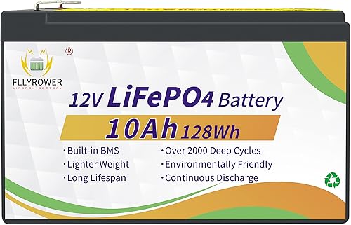 Miniatura 1 de FLLEEYPOWER Batería de litio LiFePO4 de 12.8 V 10 Ah, ciclo profundo recargable, BMS de 10 A, aplicada para sistema de alarma, UPS de respaldo,