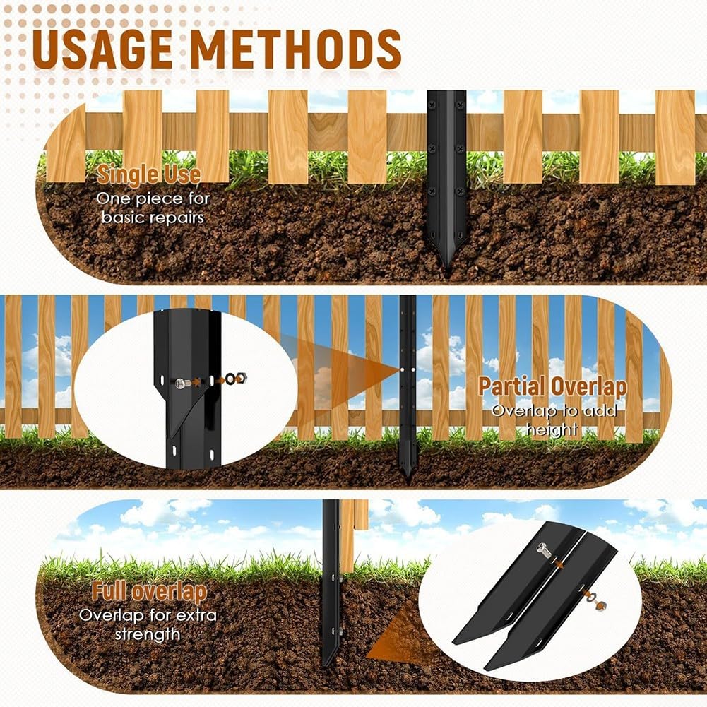 Kit de reparación de postes de valla, estacas de acero de columna de soporte con tornillos de herramienta para jardín al aire libre (10 piezas)