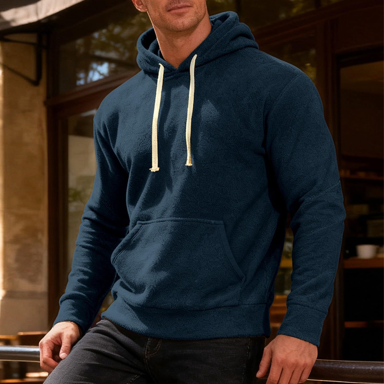 Chaquetones Hombre Invierno Sudadera con Capucha Gruesa para Hombre, Estilo Europeo Y Americano, Otoño/Invierno, Deporte Informal Bolsillos Sudaderas Moteras (Navy, M) Top Deportivo Ropa
