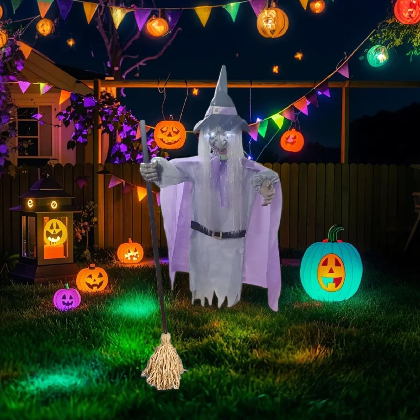 Latająca 183 cm Animowana Realistyczna Ozdoba Halloween | Rekwizyt Latającej Czarownicy Naturalnej Wielkości dla Nawiedzonego Domu, Imprez, Świąt, Podwórka, Ogrodu,