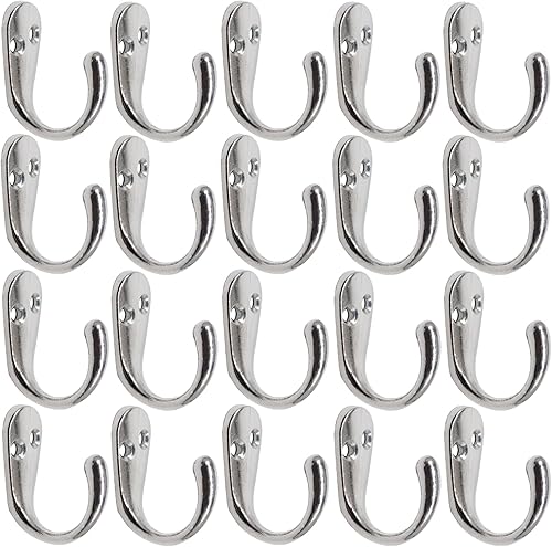 Gutapo Ganchos para tazas de café, 20 ganchos plateados, para puerta, pared, armario, colgadores de gancho único para bata con 46 tornillos