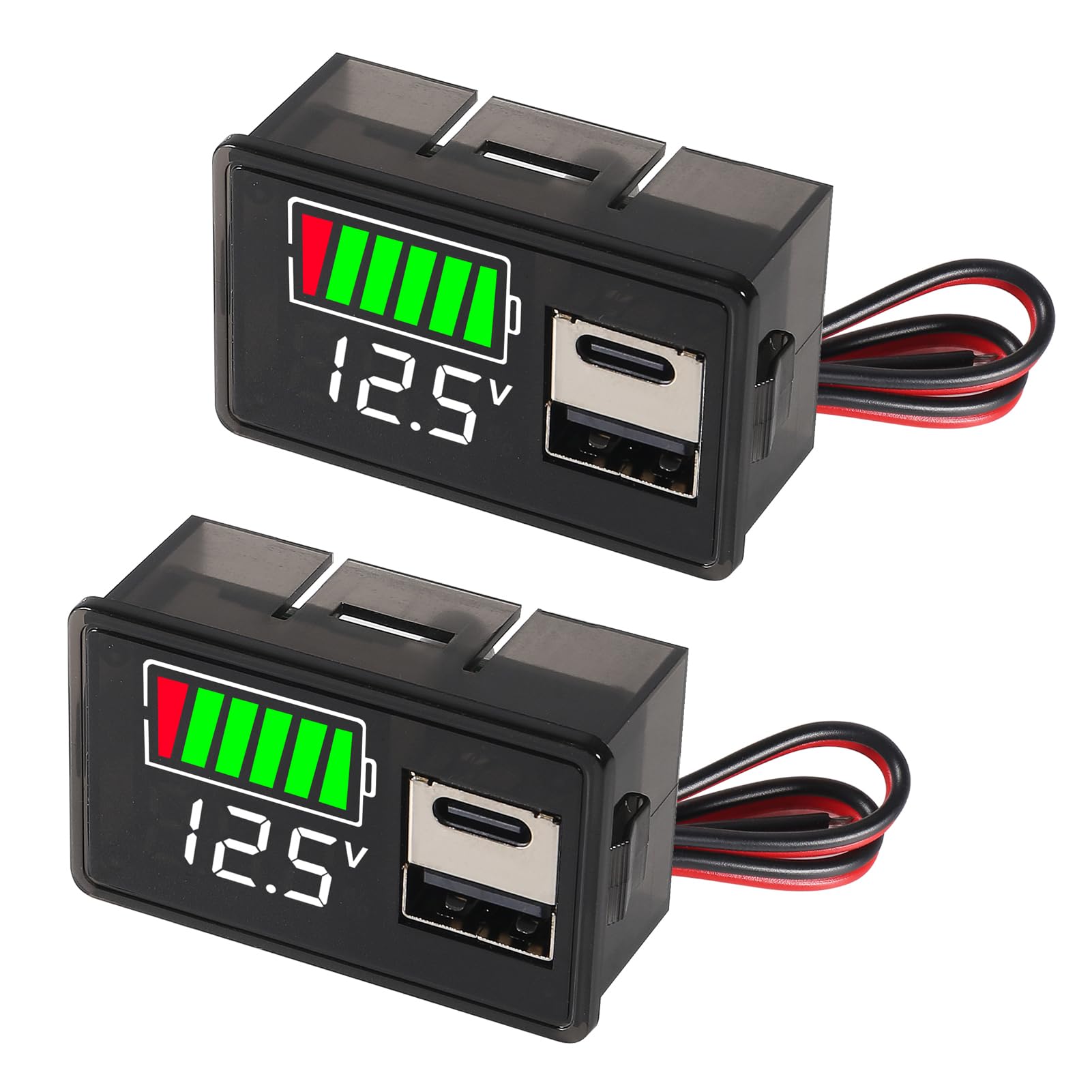 2PCS DC 8-30V Battery Capacity Tester with 1 USB Ports and 1 Type-C USB Ports Power-Off Memory for Lead-Acid Lithium Iron Ternary Lithium Battery Golf Cart RV Car Motorcycle Marine Boat