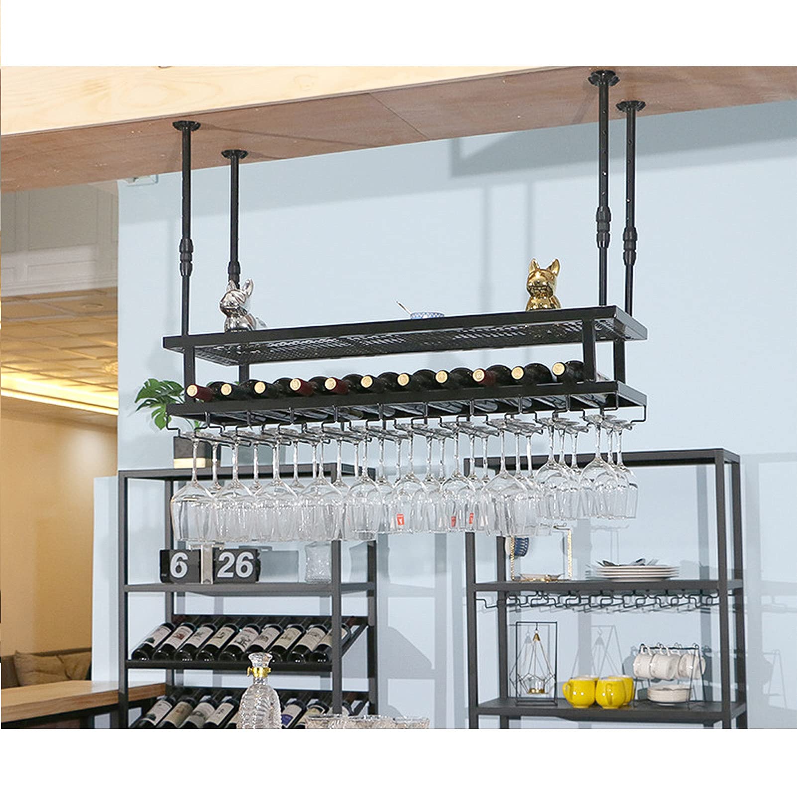 Casier à vin suspendu noir 100/120 cm pour bar et cuisine industrielle