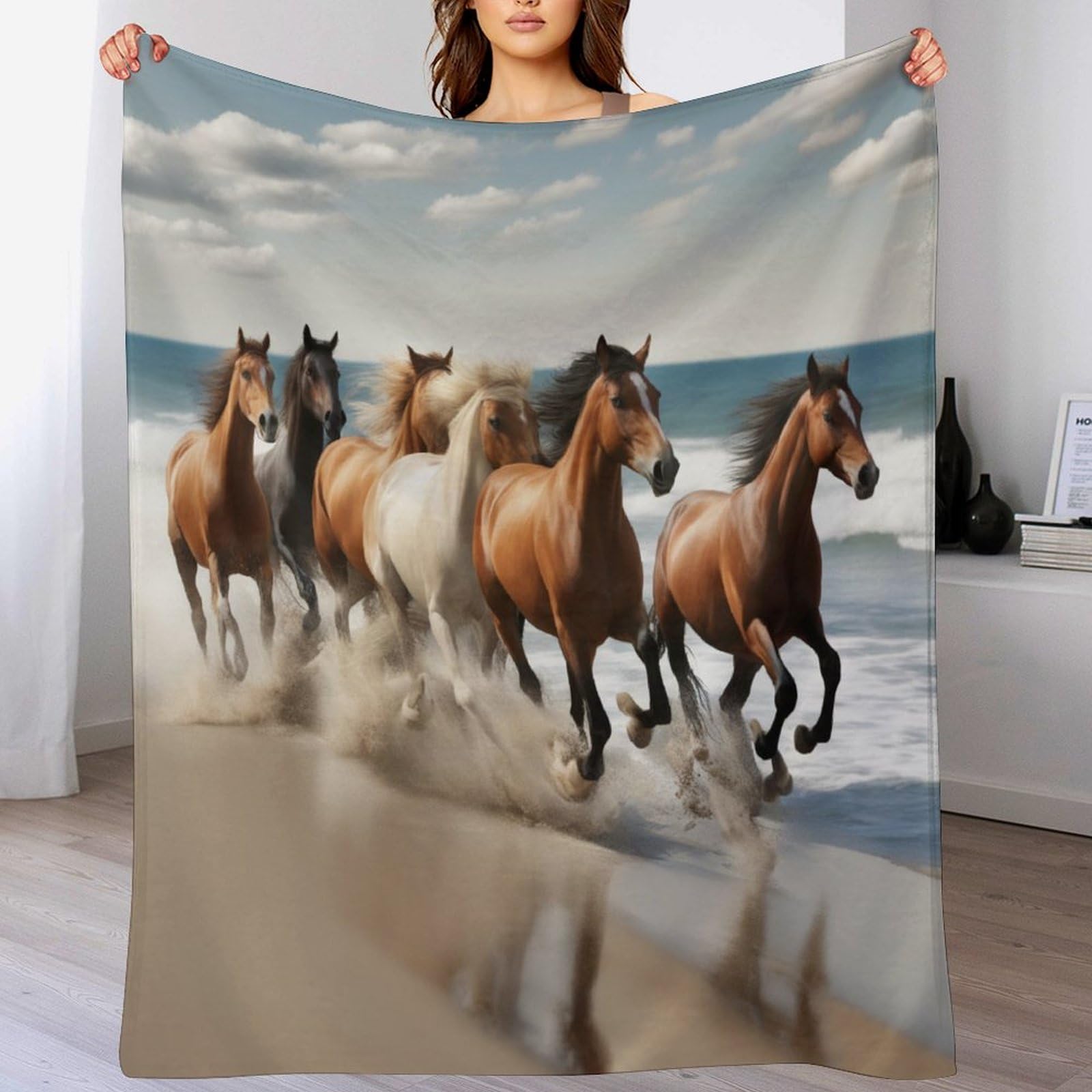 Couverture cheval flanelle chaude plaid canapé doux 130x180