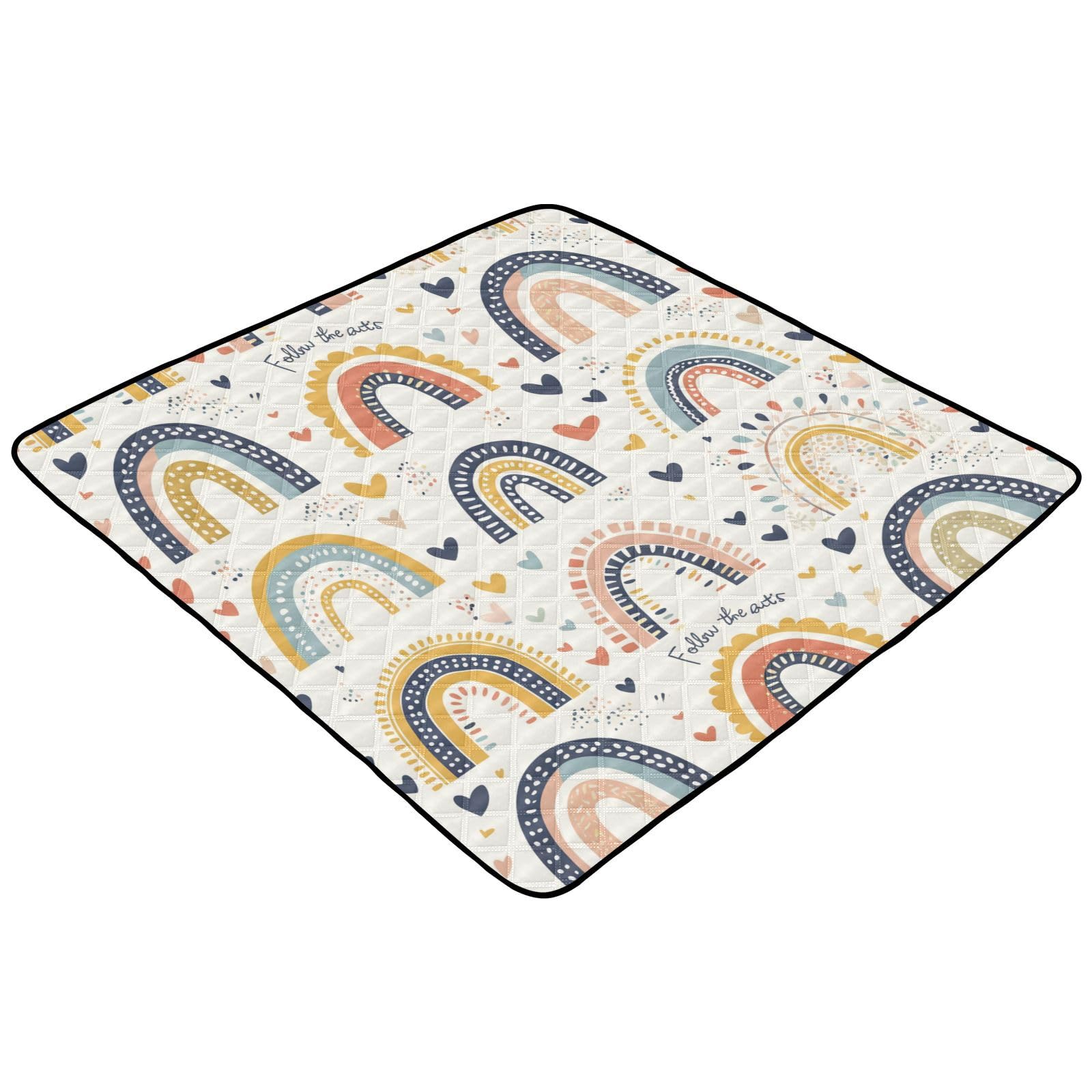 Kigai Boho Rainbow Baby Play Mat for Floor and Playpen 50x50 inch Non-Slip Baby Activity Playmat Waterproof Foldable Crawling Mat for Infants Toddlers