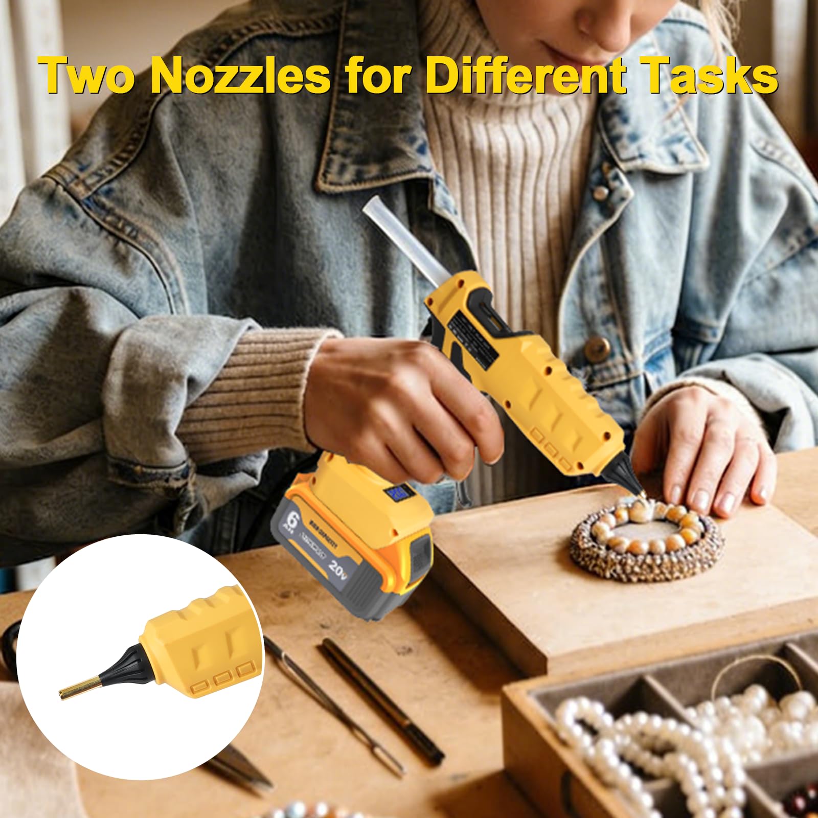 Pistola de pegamento caliente 2 en 1 inalámbrica y con cable compatible con batería Dewalt de 20 V, temperatura LED digital de 100 W, pistola de pegamento ajustable antigoteo de tamaño completo con 1