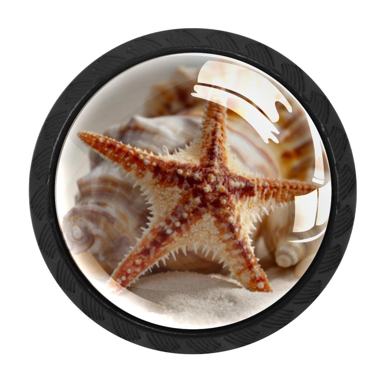 CHENZZZZ 4 Pack Black Starfish Shell Conch Background (2) Cabinet Pulls Kitchen Cabinet Handles Ideal for Cabinet,Drawer,Cupboard and Wardrobe