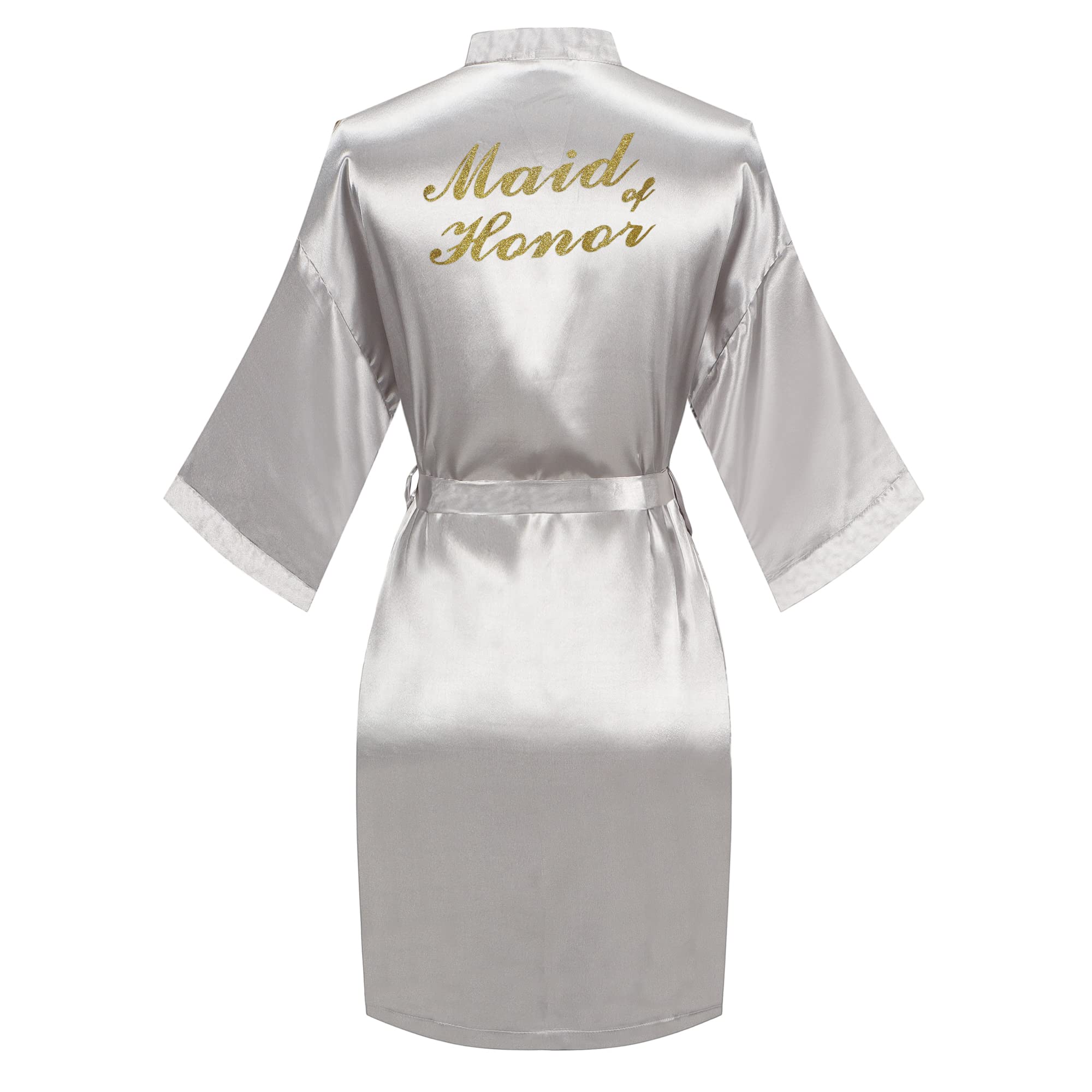 The Bund Satin Robes with Gold Glitter for Wedding Party Getting Ready Bathrobes for Maid of Honor Grey
