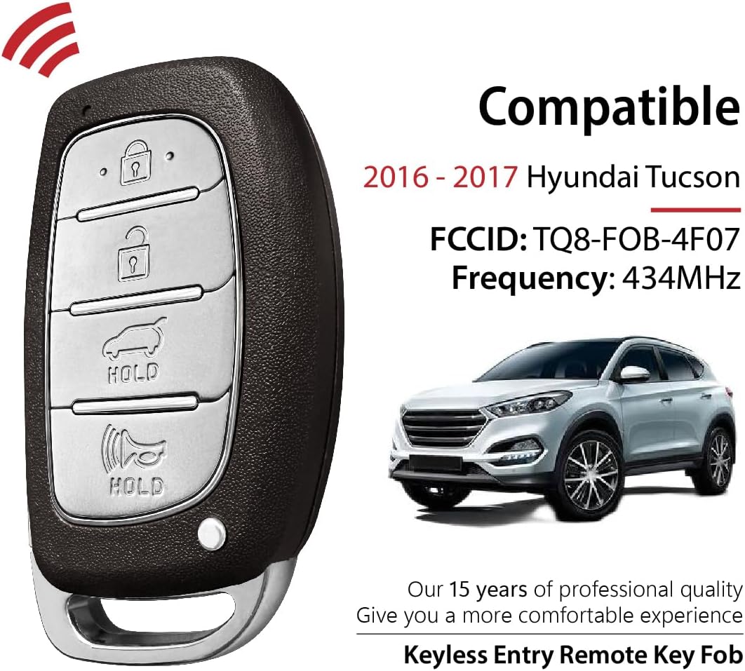 Replacement for 2016 2017 Hyundai Tucson Key Fob Remote Control TQ8-FOB-4F07 4 Buttons 434MHz