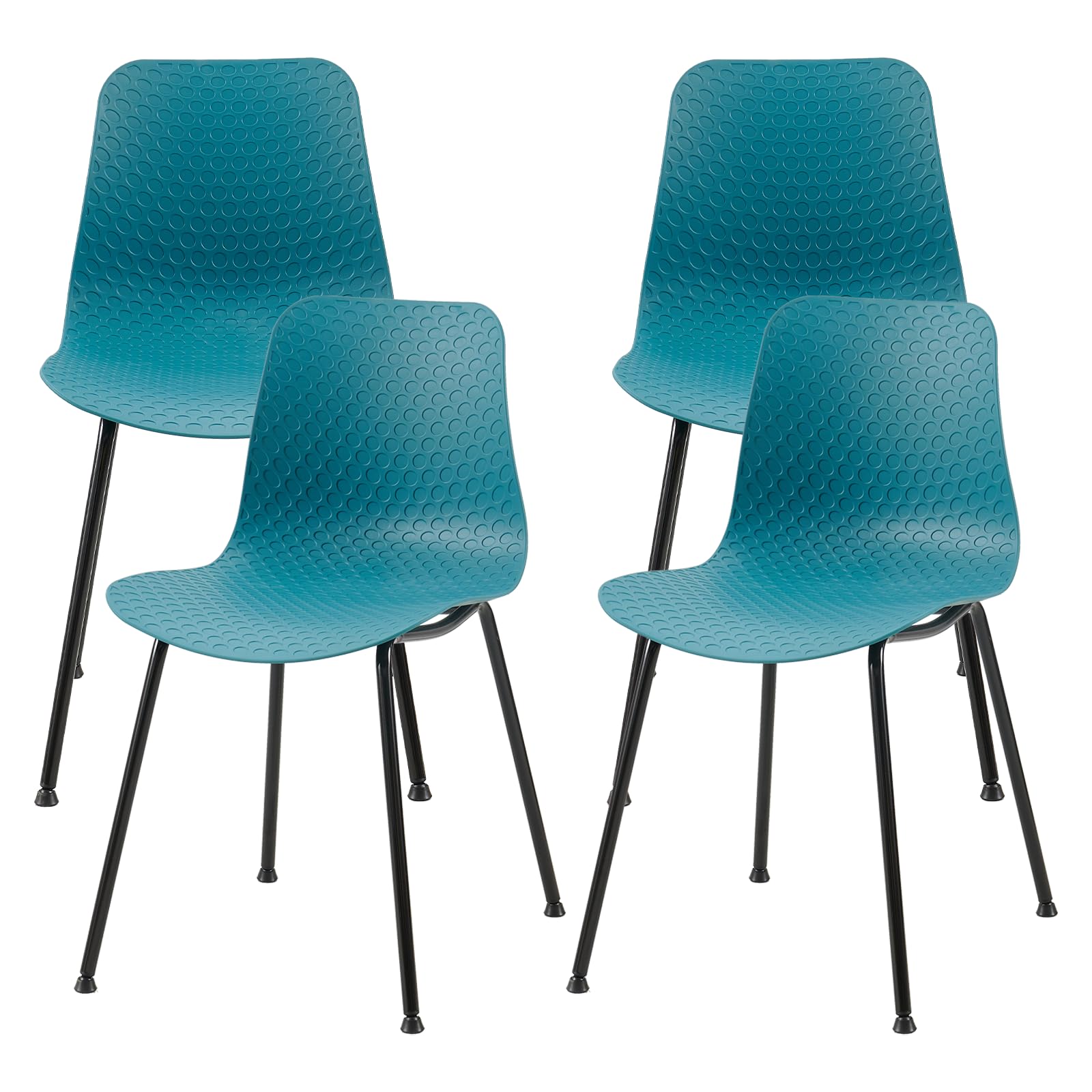 Set de 4 Silla de Comedor Plástico con Patas de Hierro, Resistente 150kg, Diseño Moderno, Fácil de Montar, Ergonómica, Ideal para Interior, Exterior, Jardín, Cocina, Balcón, Teal