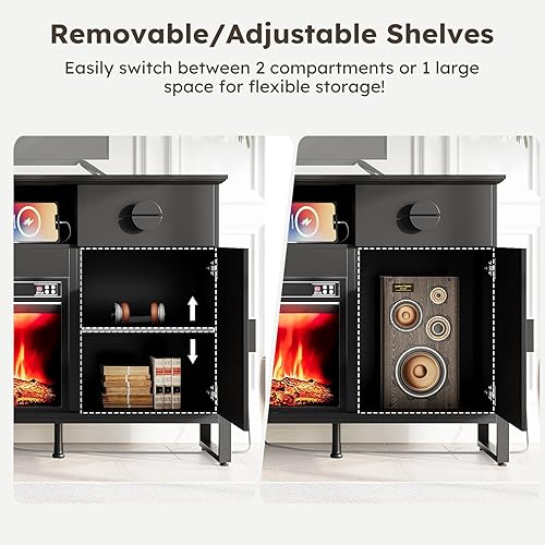 Miniatura 5 de LGHM - Soporte de TV con chimenea de 70 pulgadas para televisores de hasta 80 pulgadas, soporte de TV estriado con chimenea de 30 pulgadas y tomas