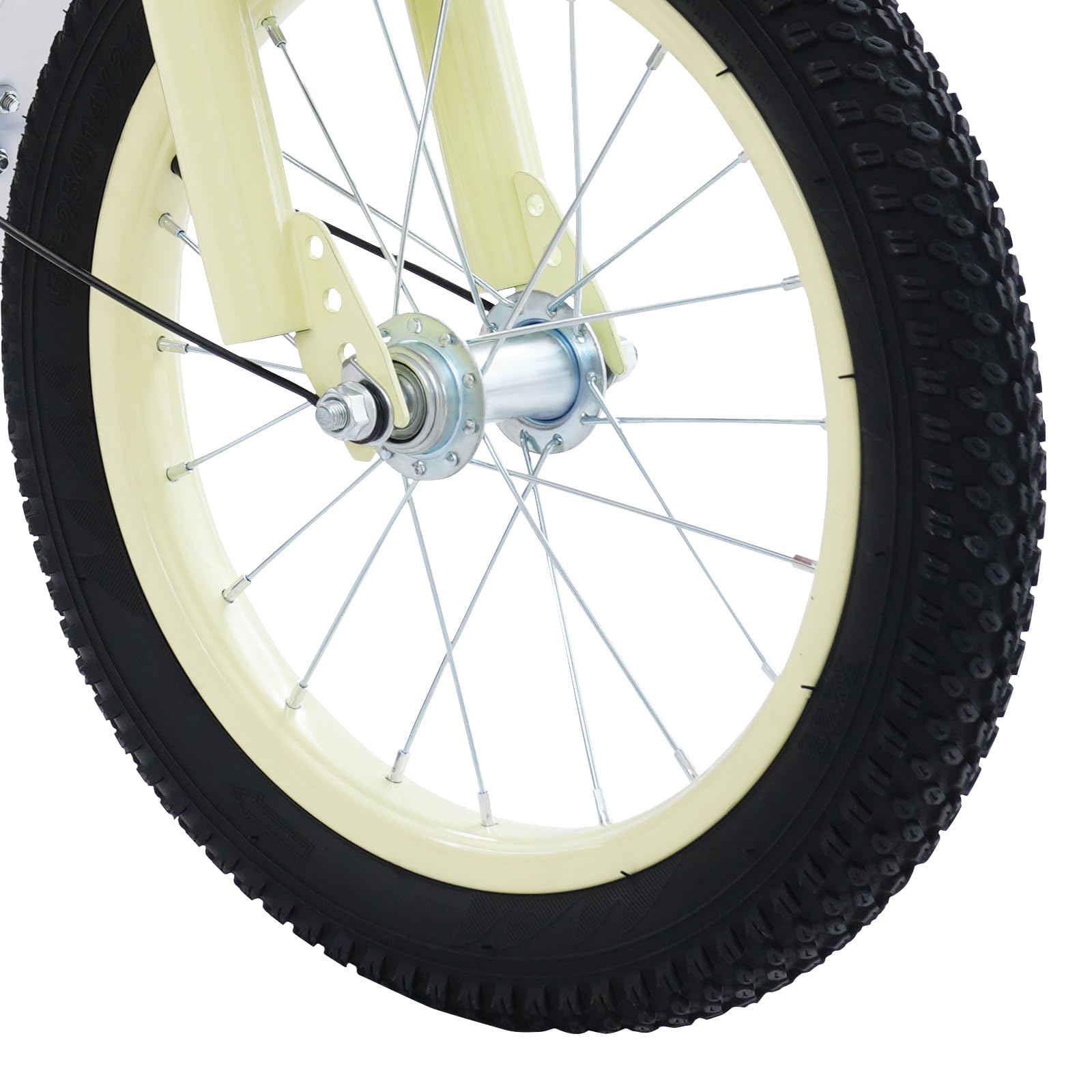 Bicicletta per bambini 14 Pollici, Ragazzi, Bici Con Ruote Di Supporto E Cestino, Regolazione Di Altezza, Alto Carbonio Acciaio Bici Bambini Da 3 4 5 6 Anni Di Colore Beige