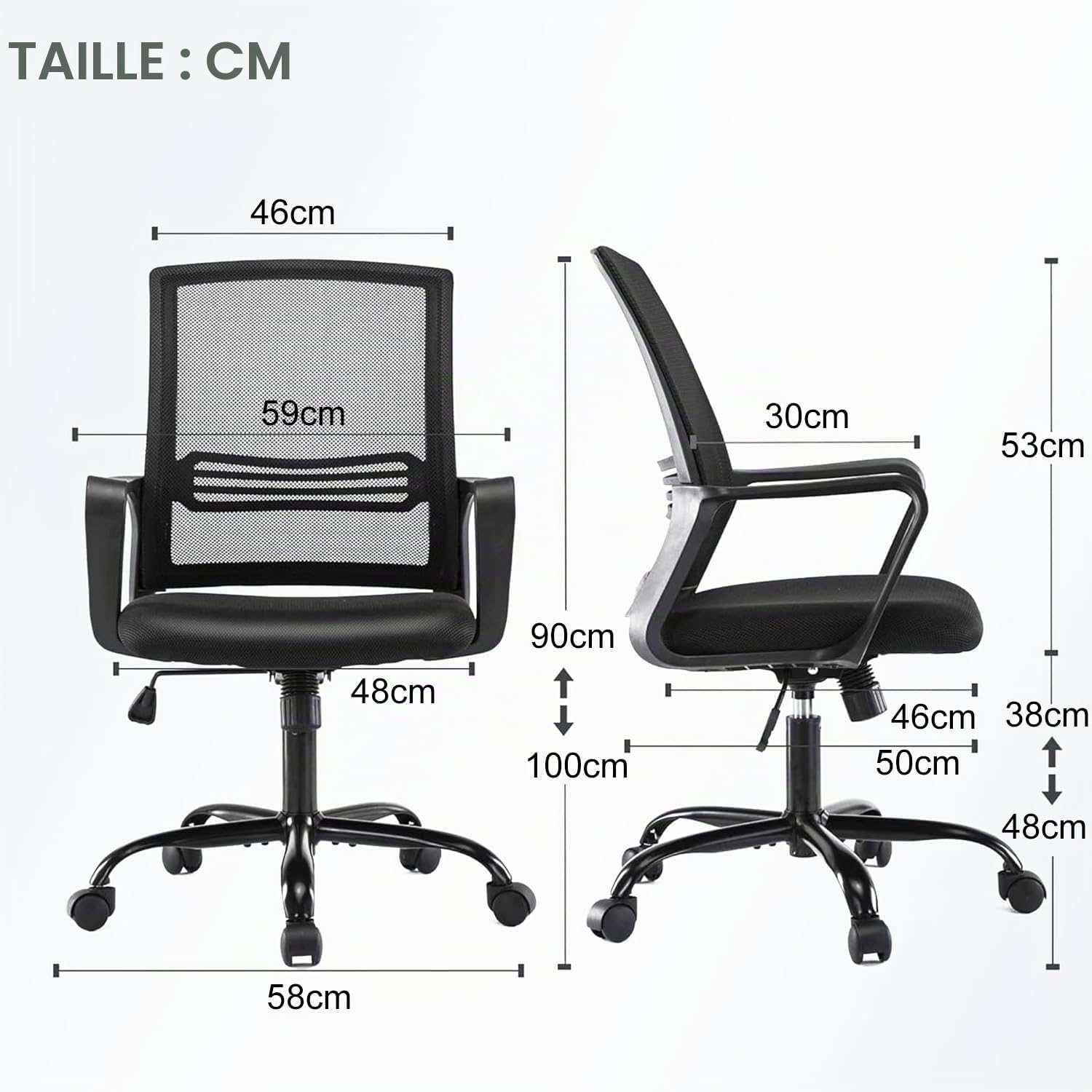 mcc direct - Chaise de bureau ergonomique réglable en maille pivotante avec coussin d'assise rembourré, chaise d'ordinateur à hauteur réglable avec support lombaire et bascule pivotante pour la maison
