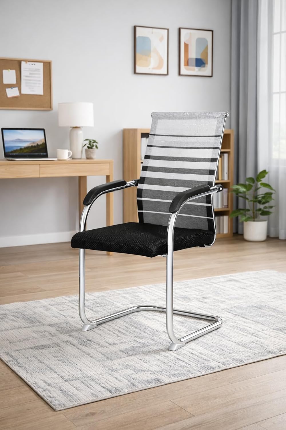 TOBY Cantilever Office Chair with Breathable Mesh Back | Visitor & Conference Chair with Padded Seat & Armrests | Sturdy Chrome Frame, Non-Slip Feet | Home & Office Use TOBY Cantilever Office Chair with Breathable Mesh Back | Visitor & Conference Chair with Padded Seat & Armrests | Sturdy Chrome Frame, Non-Slip Feet | Home & Office Use