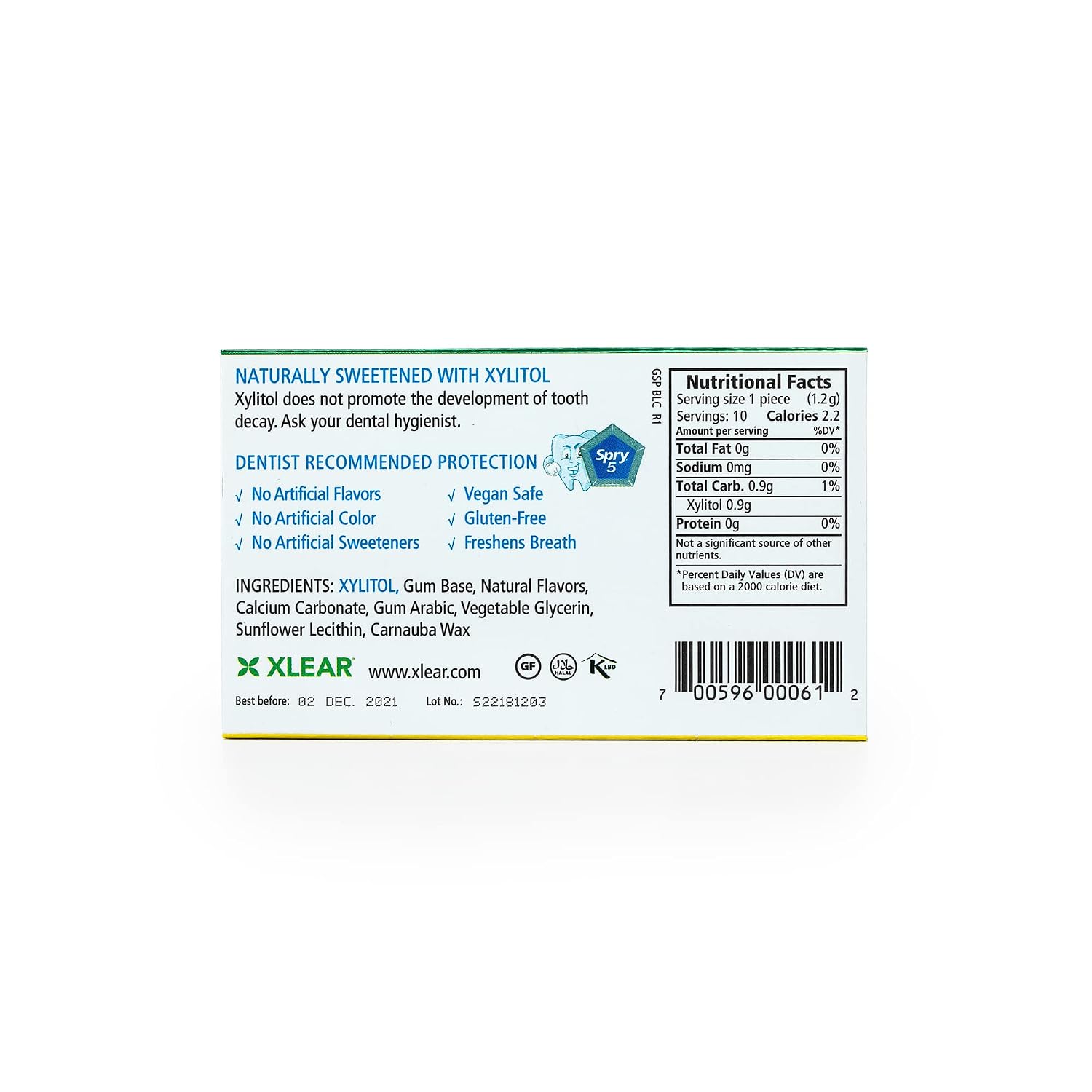 Spry Natural Xylitol Chewing Gum - Spearmint, Blister Cards - Pack of 20 image 2